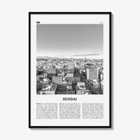 Sendai Print Black and White, Sendai Wall Art, Sendai Poster, Sendai Photo, Sendai Wall Décor, Sendai Map, Japan