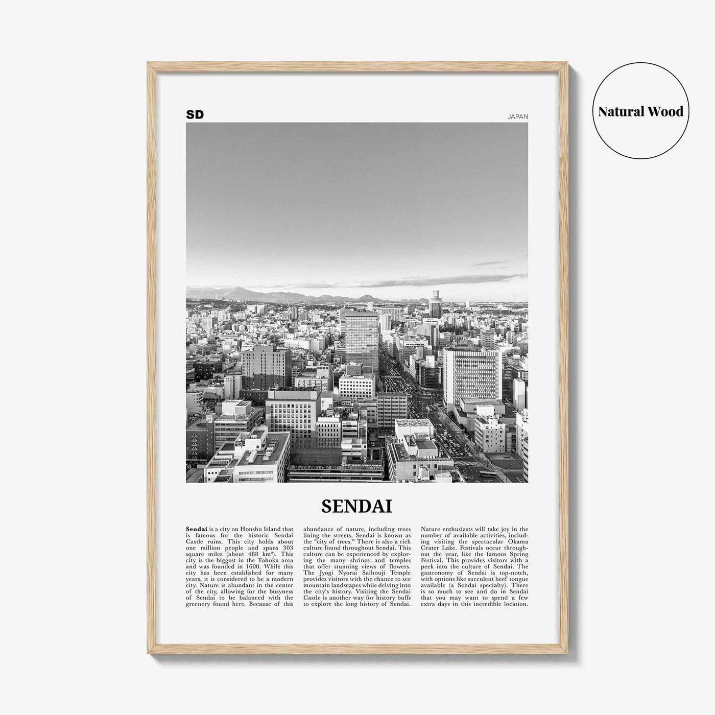 Sendai Print Black and White, Sendai Wall Art, Sendai Poster, Sendai Photo, Sendai Wall Décor, Sendai Map, Japan