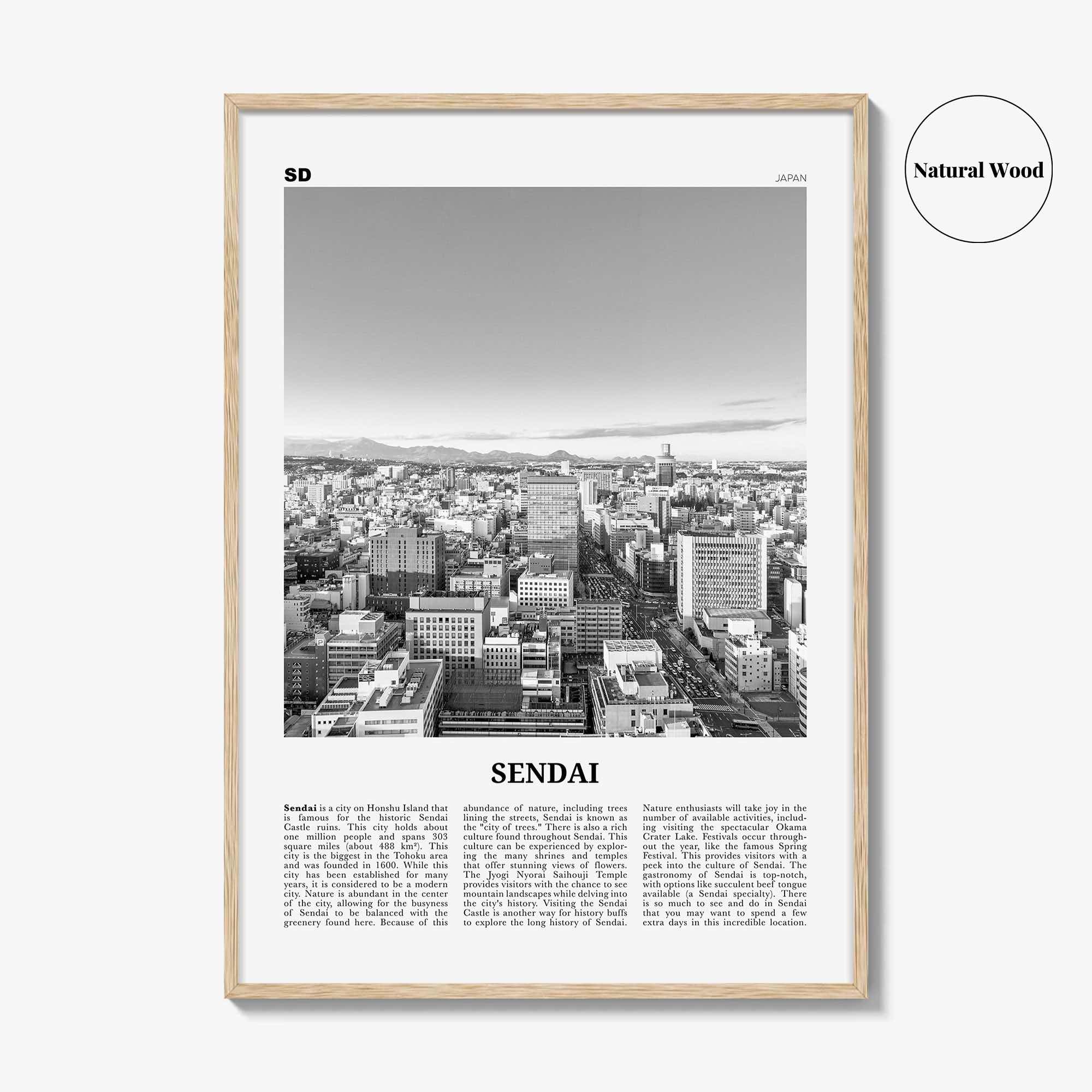 Sendai Print Black and White, Sendai Wall Art, Sendai Poster, Sendai Photo, Sendai Wall Décor, Sendai Map, Japan