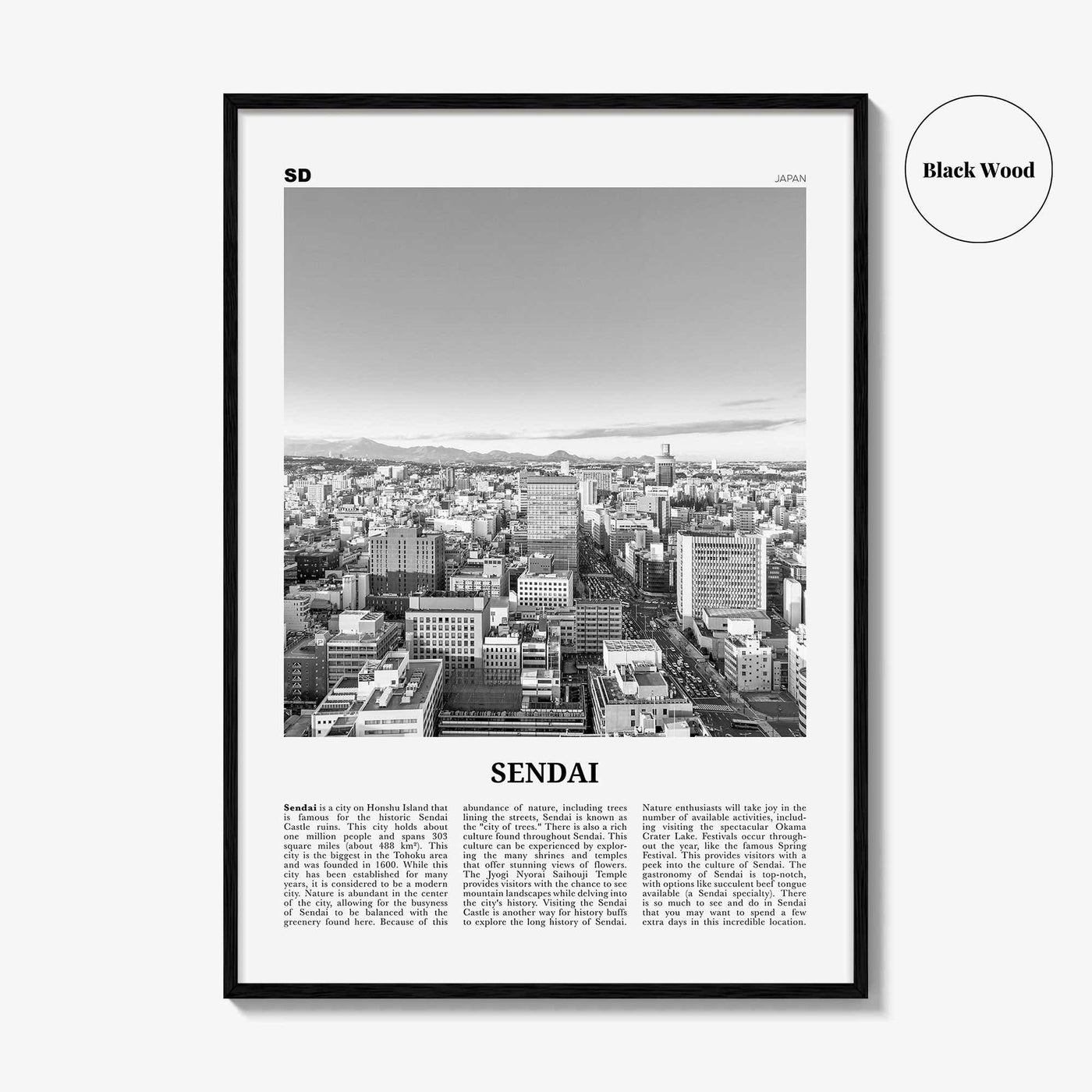 Sendai Print Black and White, Sendai Wall Art, Sendai Poster, Sendai Photo, Sendai Wall Décor, Sendai Map, Japan