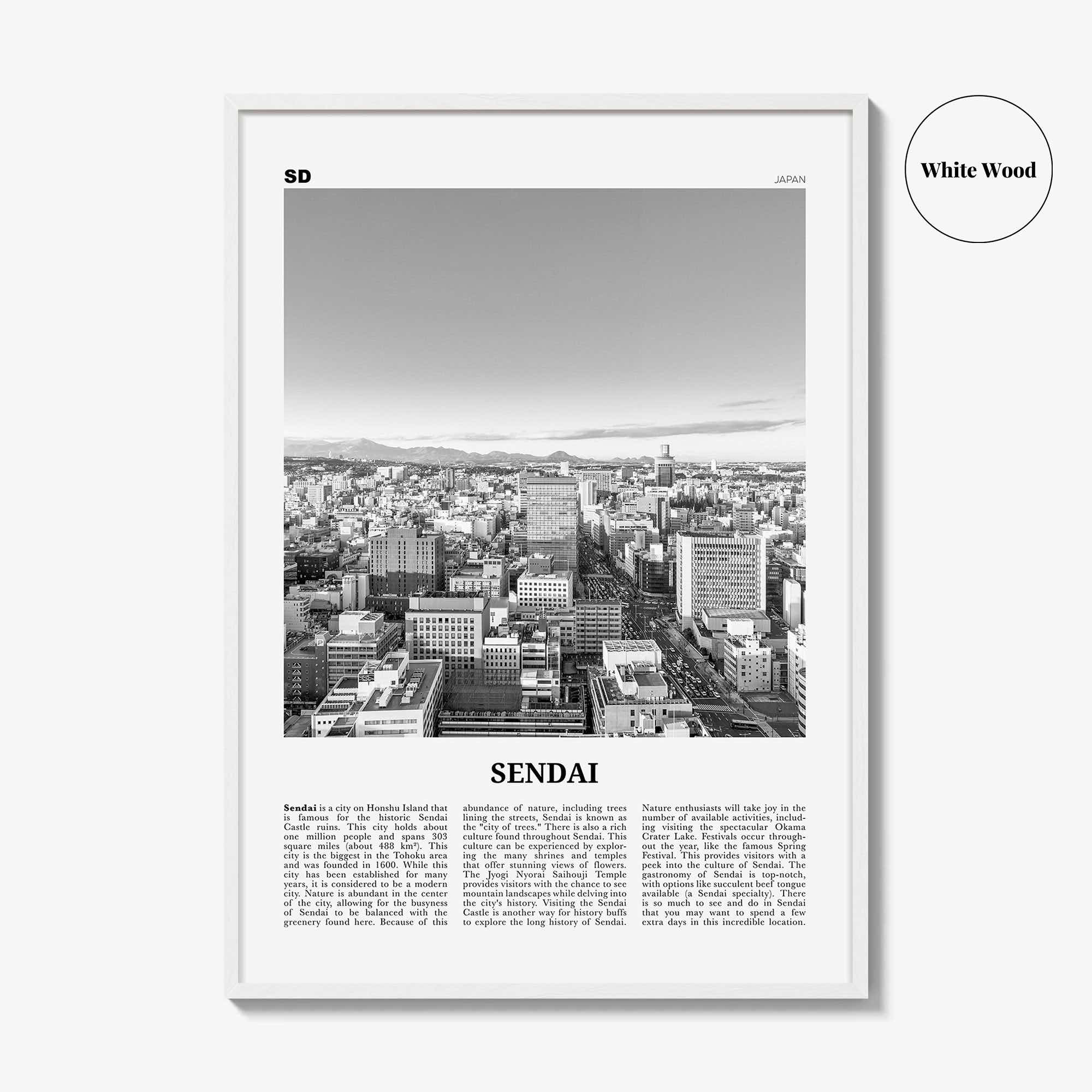 Sendai Print Black and White, Sendai Wall Art, Sendai Poster, Sendai Photo, Sendai Wall Décor, Sendai Map, Japan