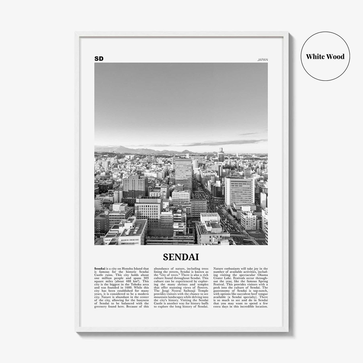 Sendai Print Black and White, Sendai Wall Art, Sendai Poster, Sendai Photo, Sendai Wall Décor, Sendai Map, Japan