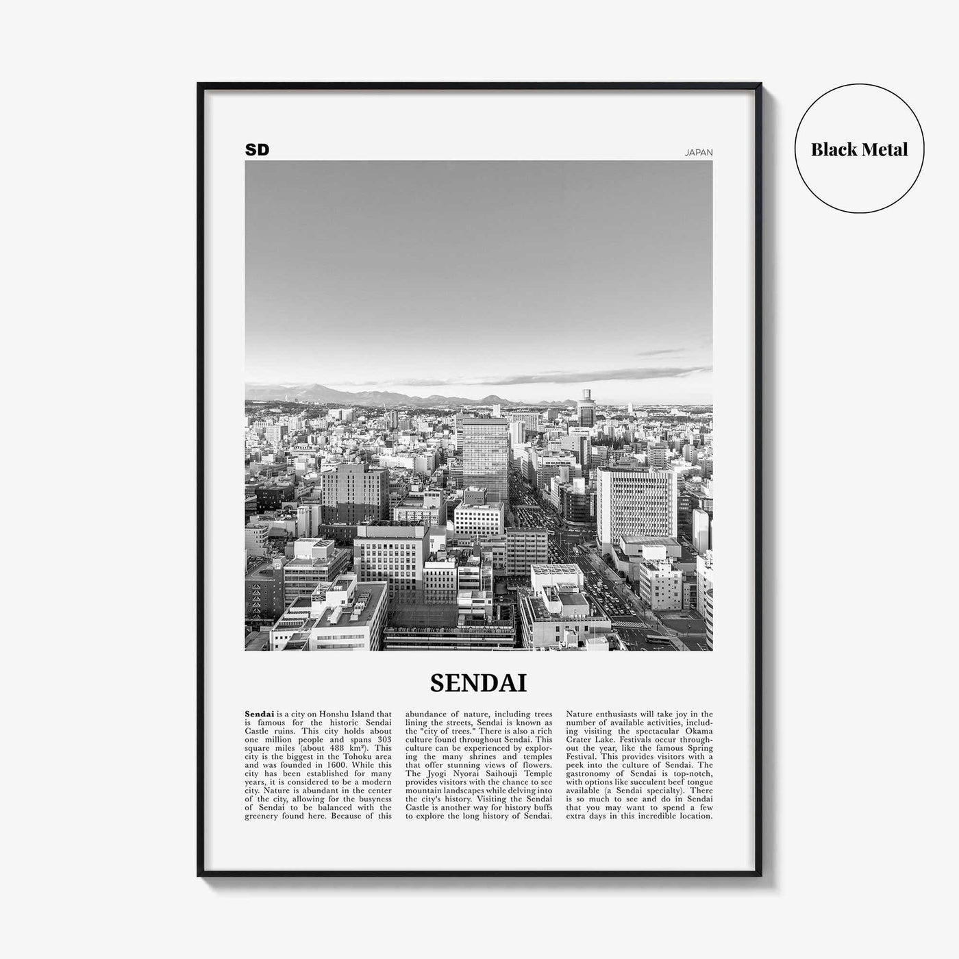 Sendai Print Black and White, Sendai Wall Art, Sendai Poster, Sendai Photo, Sendai Wall Décor, Sendai Map, Japan