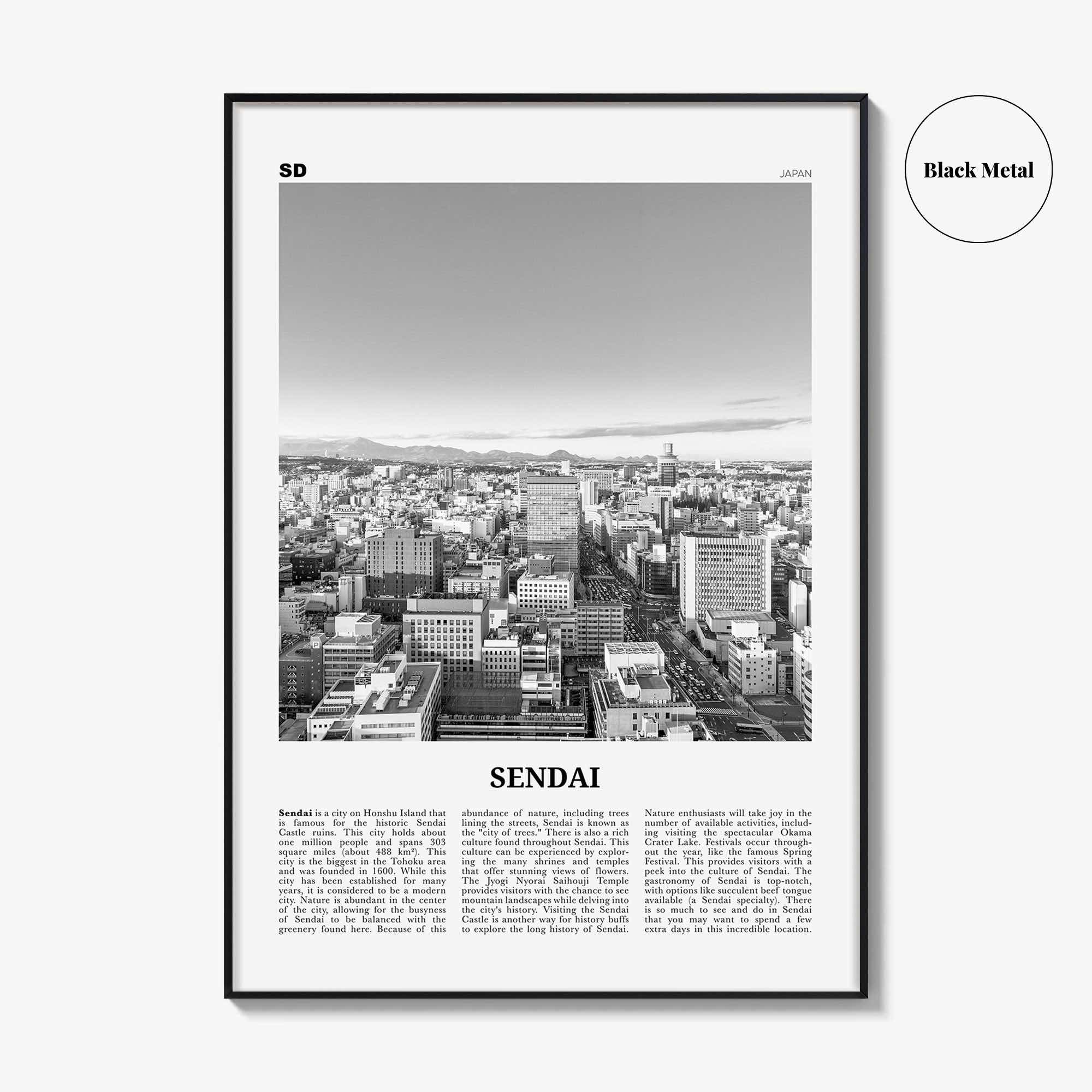 Sendai Print Black and White, Sendai Wall Art, Sendai Poster, Sendai Photo, Sendai Wall Décor, Sendai Map, Japan