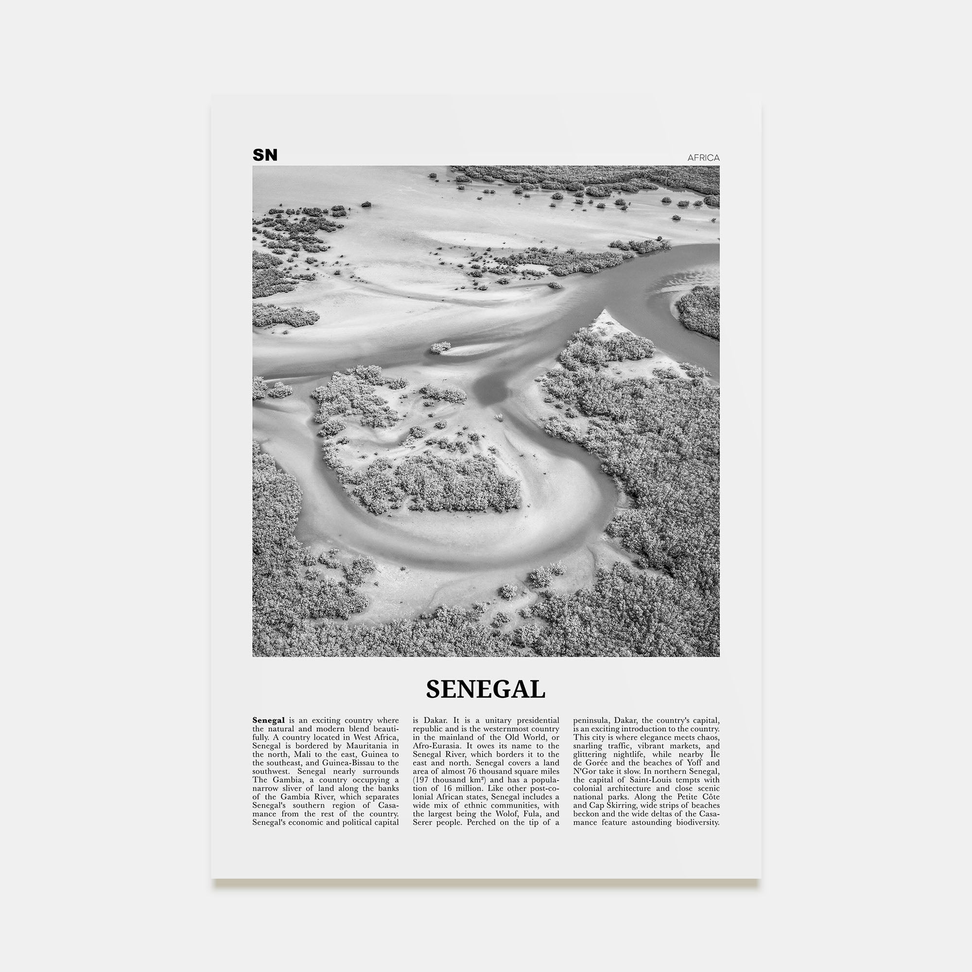 Senegal Travel B&W Poster