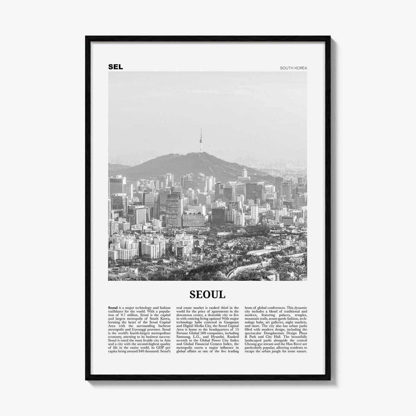 Seoul Print Black and White No 2, Seoul Wall Art, Seoul Poster, Seoul Photo, Seoul Wall Decor, South Korea, 서울 대한민국 한국 남한 지도, Asia