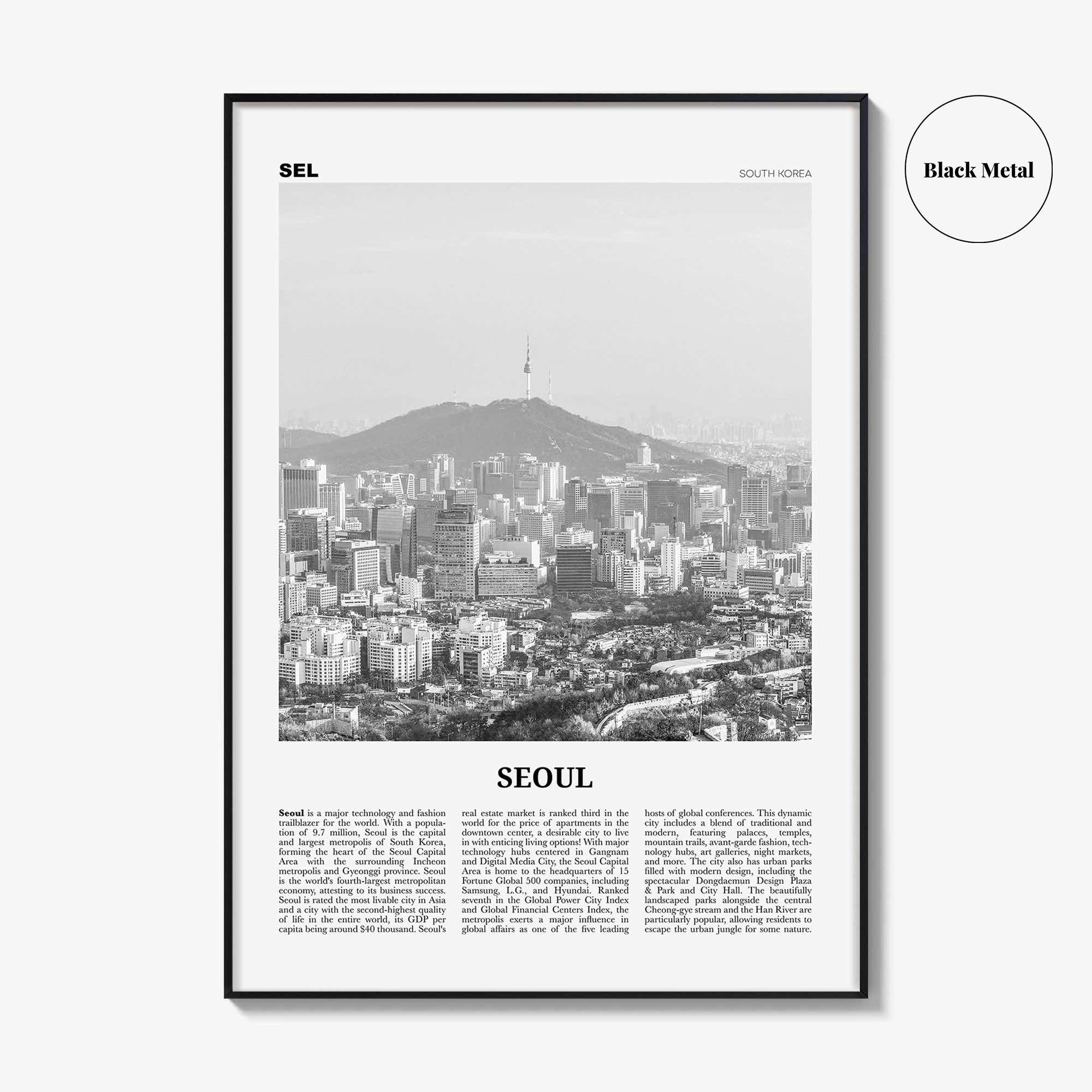 Seoul Print Black and White No 2, Seoul Wall Art, Seoul Poster, Seoul Photo, Seoul Wall Decor, South Korea, 서울 대한민국 한국 남한 지도, Asia