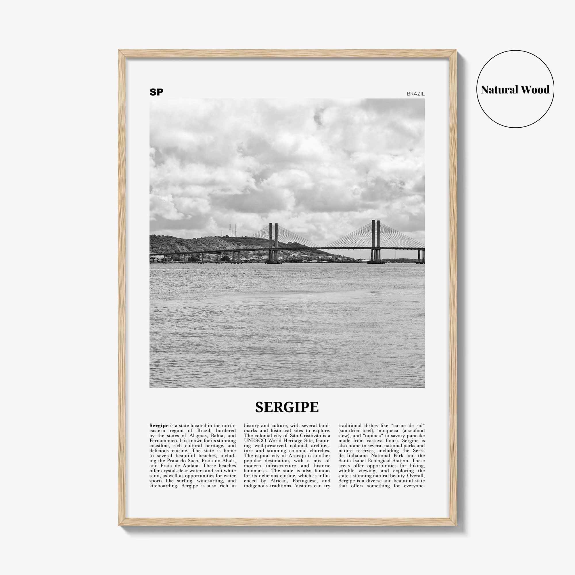 Sergipe Print Black and White, Sergipe Wall Art, Sergipe Poster, Sergipe Photo, Sergipe Wall Décor, Sergipe Map, Brazil