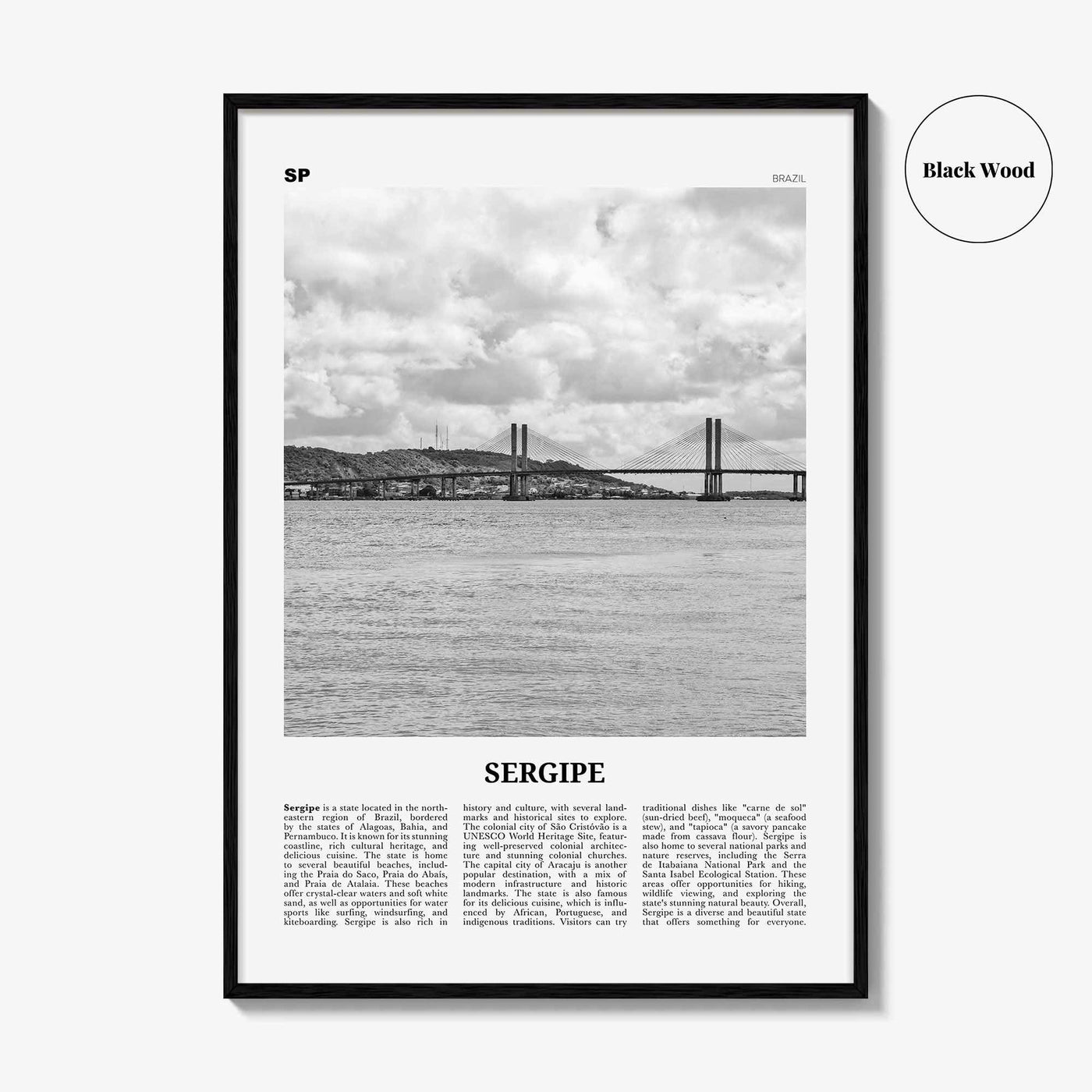 Sergipe Print Black and White, Sergipe Wall Art, Sergipe Poster, Sergipe Photo, Sergipe Wall Décor, Sergipe Map, Brazil