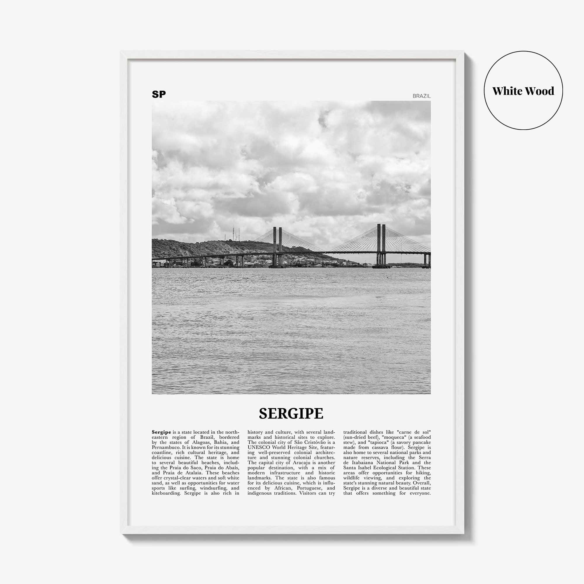 Sergipe Print Black and White, Sergipe Wall Art, Sergipe Poster, Sergipe Photo, Sergipe Wall Décor, Sergipe Map, Brazil