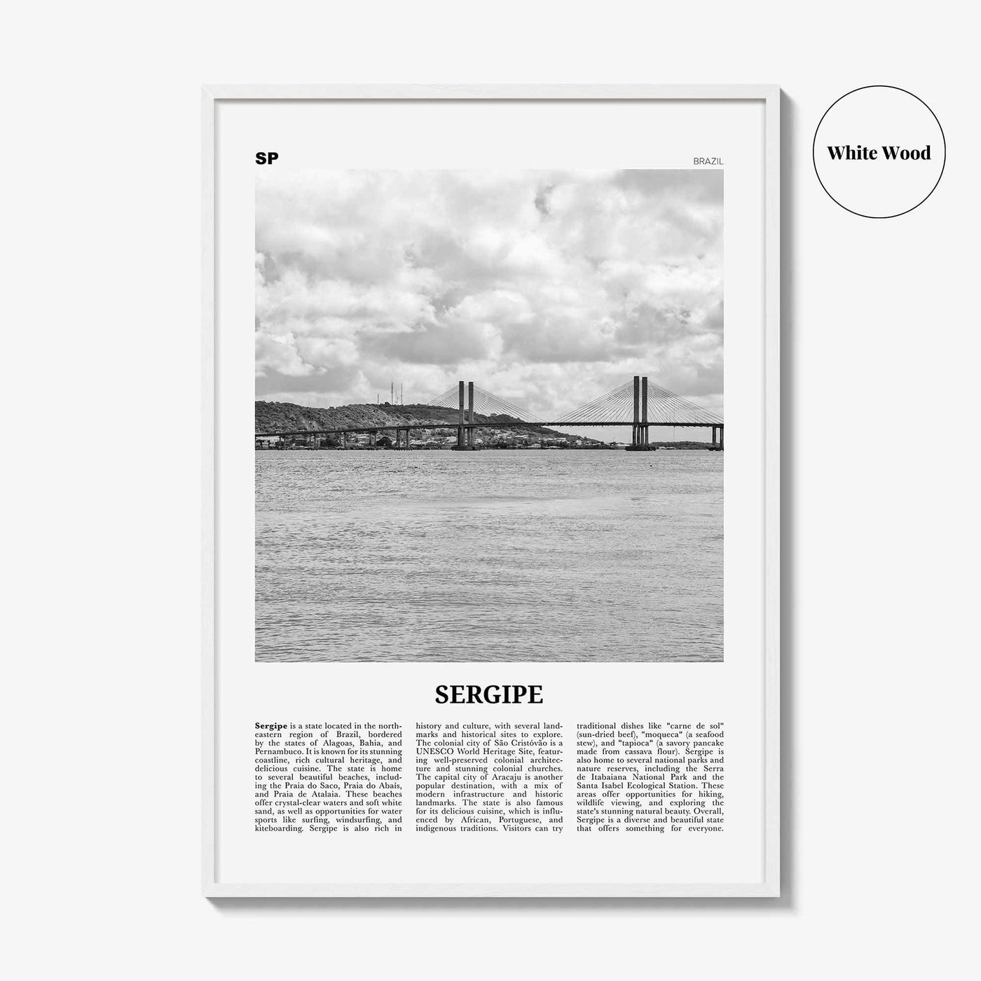 Sergipe Print Black and White, Sergipe Wall Art, Sergipe Poster, Sergipe Photo, Sergipe Wall Décor, Sergipe Map, Brazil