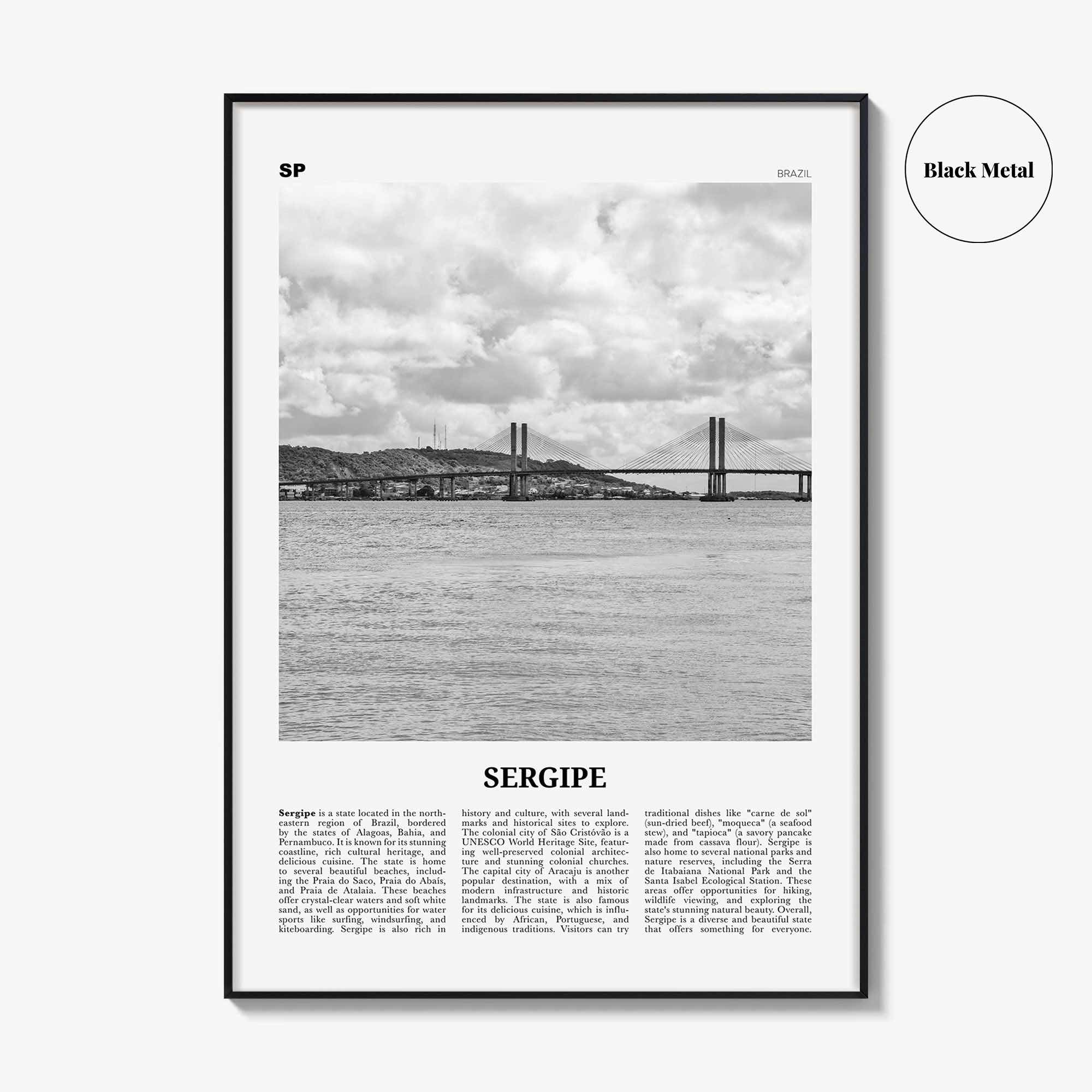 Sergipe Print Black and White, Sergipe Wall Art, Sergipe Poster, Sergipe Photo, Sergipe Wall Décor, Sergipe Map, Brazil