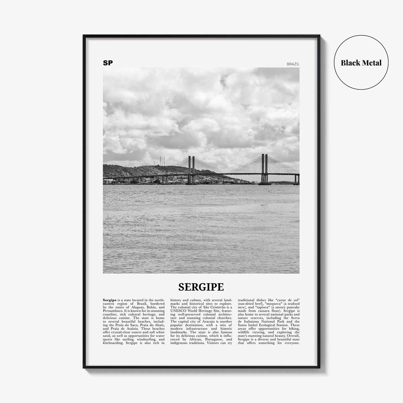 Sergipe Print Black and White, Sergipe Wall Art, Sergipe Poster, Sergipe Photo, Sergipe Wall Décor, Sergipe Map, Brazil