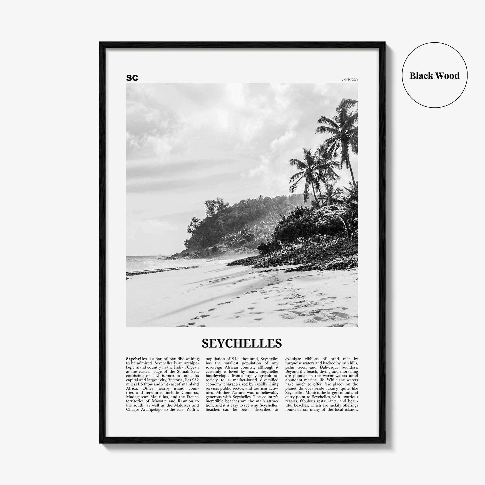 Seychelles Print Black and White, Seychelles Wall Art, Seychelles Poster, Seychelles Photo, Seychelles Wall Decor, Mahé, Victoria, Africa