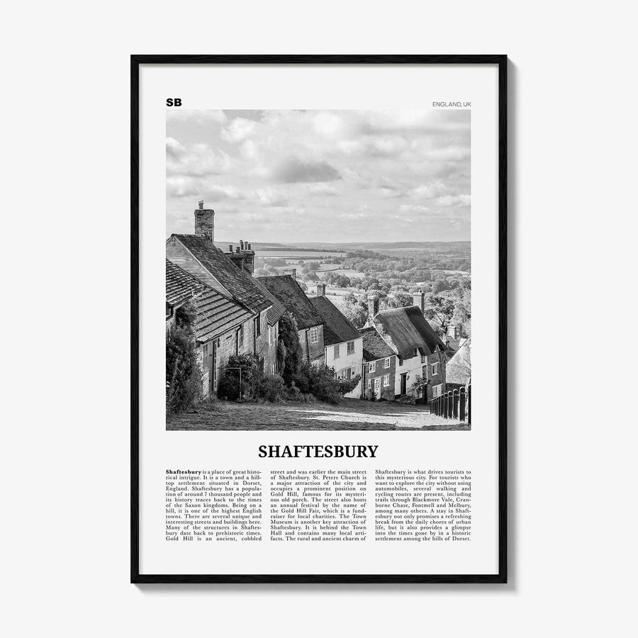 Shaftesbury Print Black and White, Shaftesbury Wall Art, Shaftesbury Poster, Shaftesbury Photo, Shaftesbury Map, England, UK, United Kingdom
