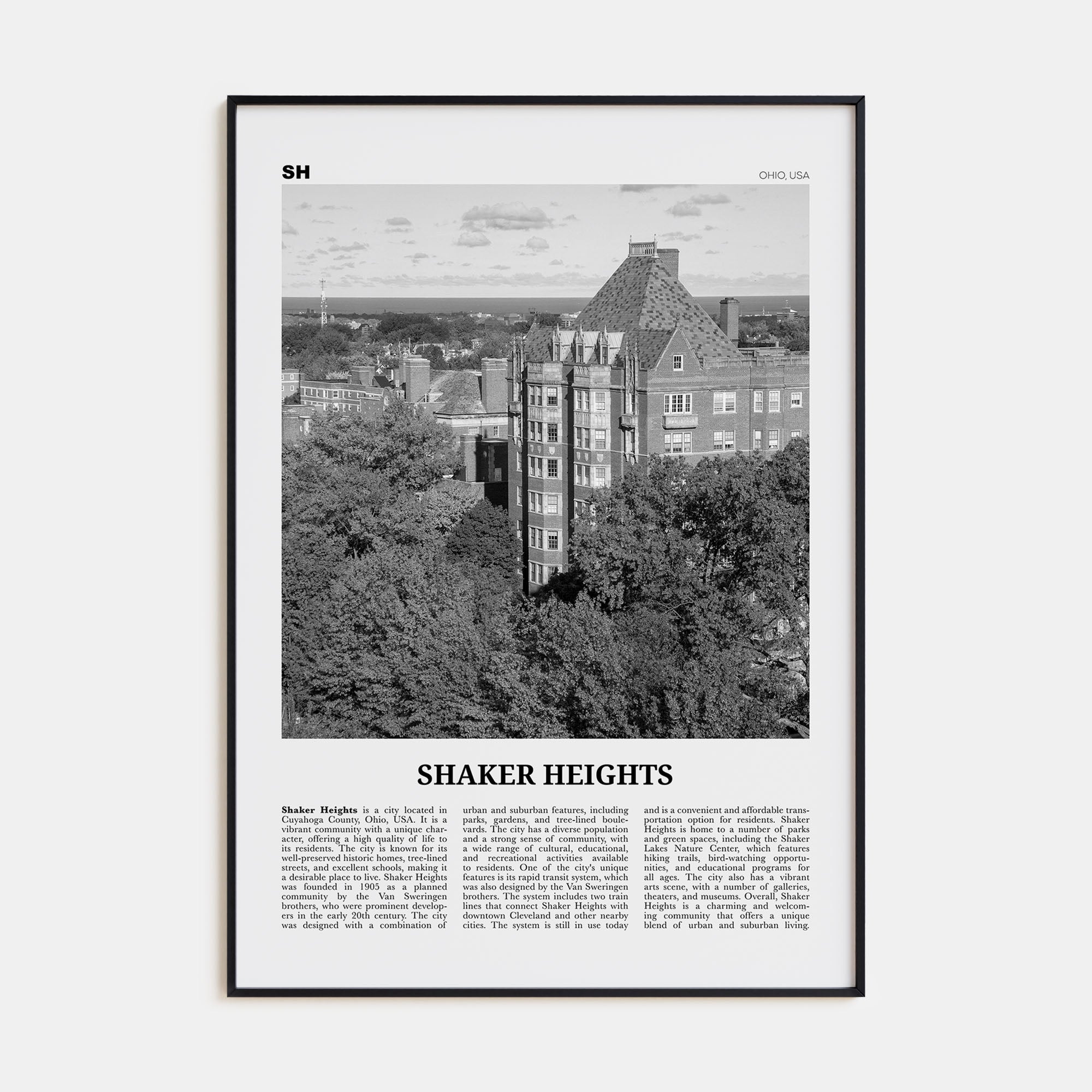 Shaker Heights Travel B&W Poster