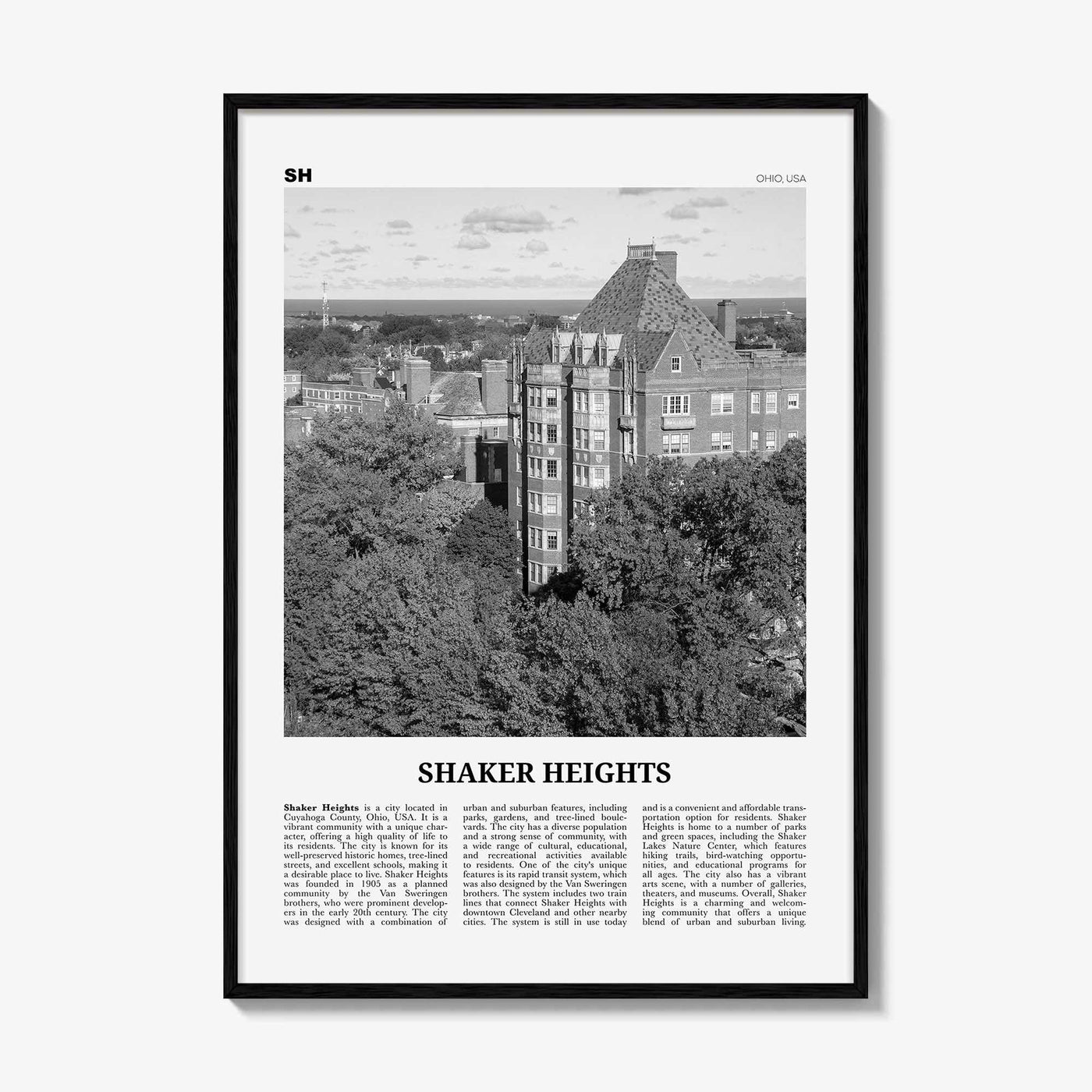 Shaker Heights Print Black and White, Shaker Heights Wall Art, Shaker Heights Poster, Shaker Heights Photo, Wall Décor, Shaker Heights Map