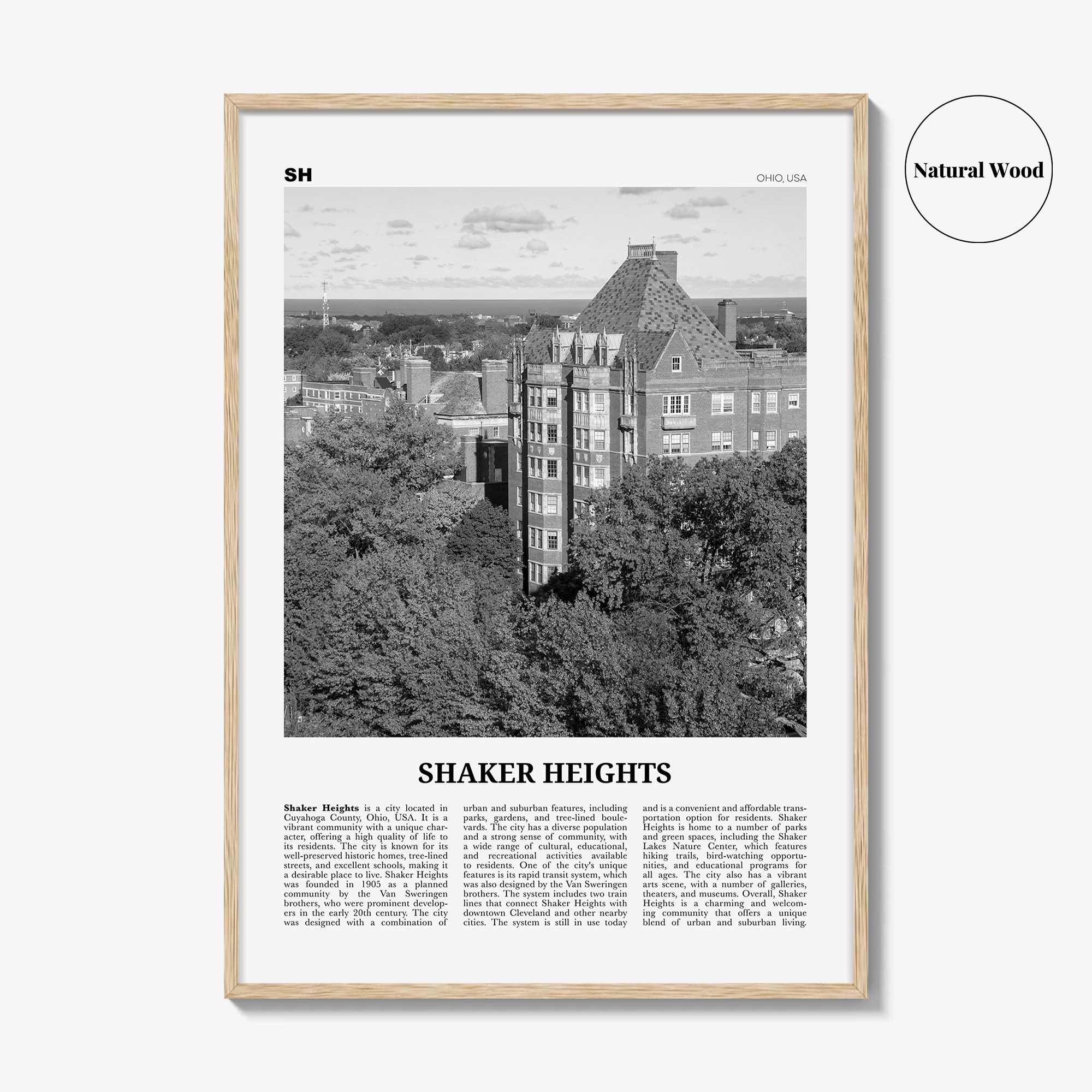 Shaker Heights Print Black and White, Shaker Heights Wall Art, Shaker Heights Poster, Shaker Heights Photo, Wall Décor, Shaker Heights Map