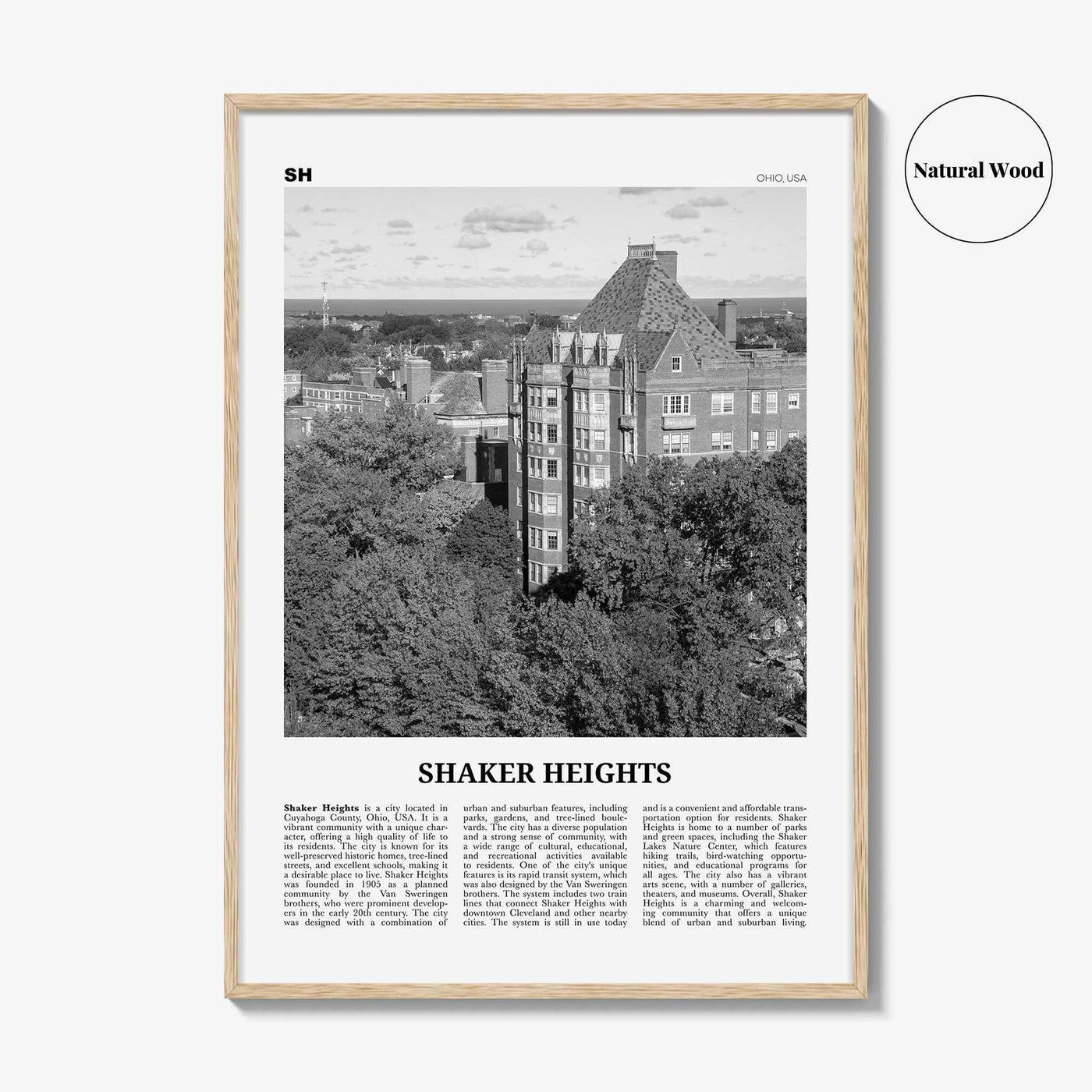 Shaker Heights Print Black and White, Shaker Heights Wall Art, Shaker Heights Poster, Shaker Heights Photo, Wall Décor, Shaker Heights Map