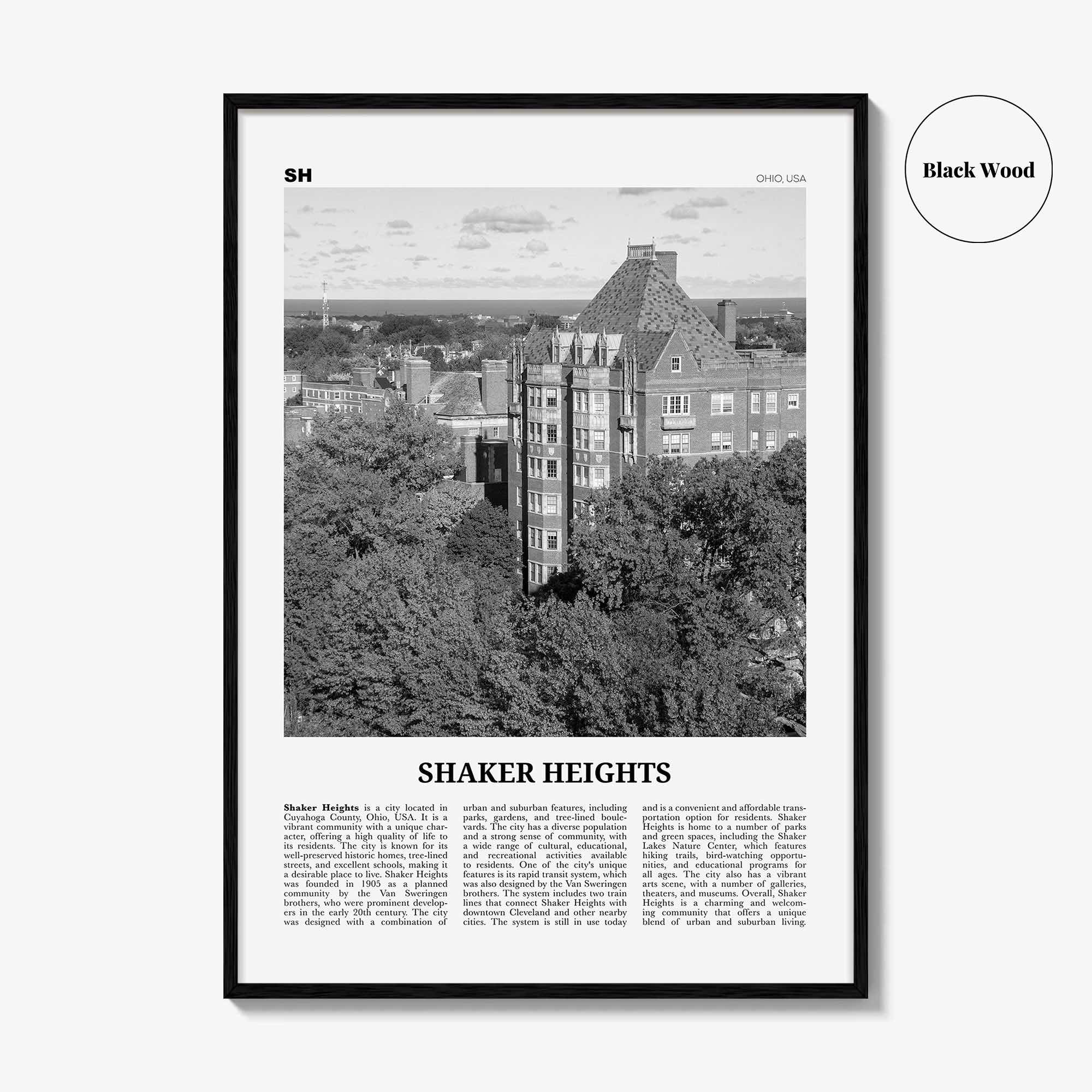 Shaker Heights Print Black and White, Shaker Heights Wall Art, Shaker Heights Poster, Shaker Heights Photo, Wall Décor, Shaker Heights Map
