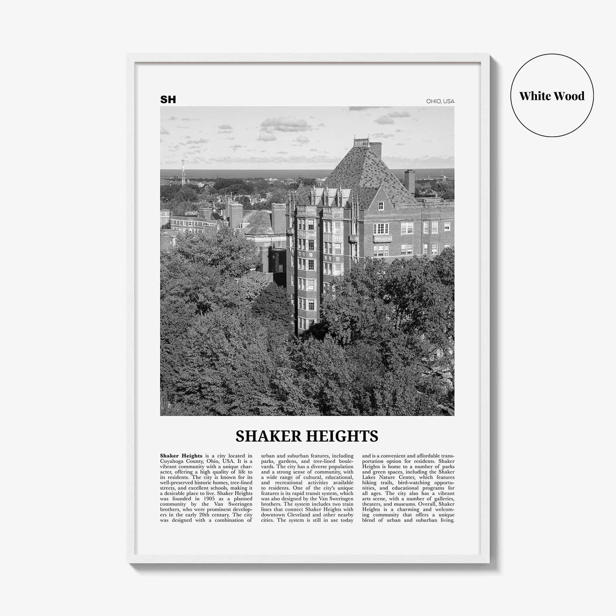 Shaker Heights Print Black and White, Shaker Heights Wall Art, Shaker Heights Poster, Shaker Heights Photo, Wall Décor, Shaker Heights Map