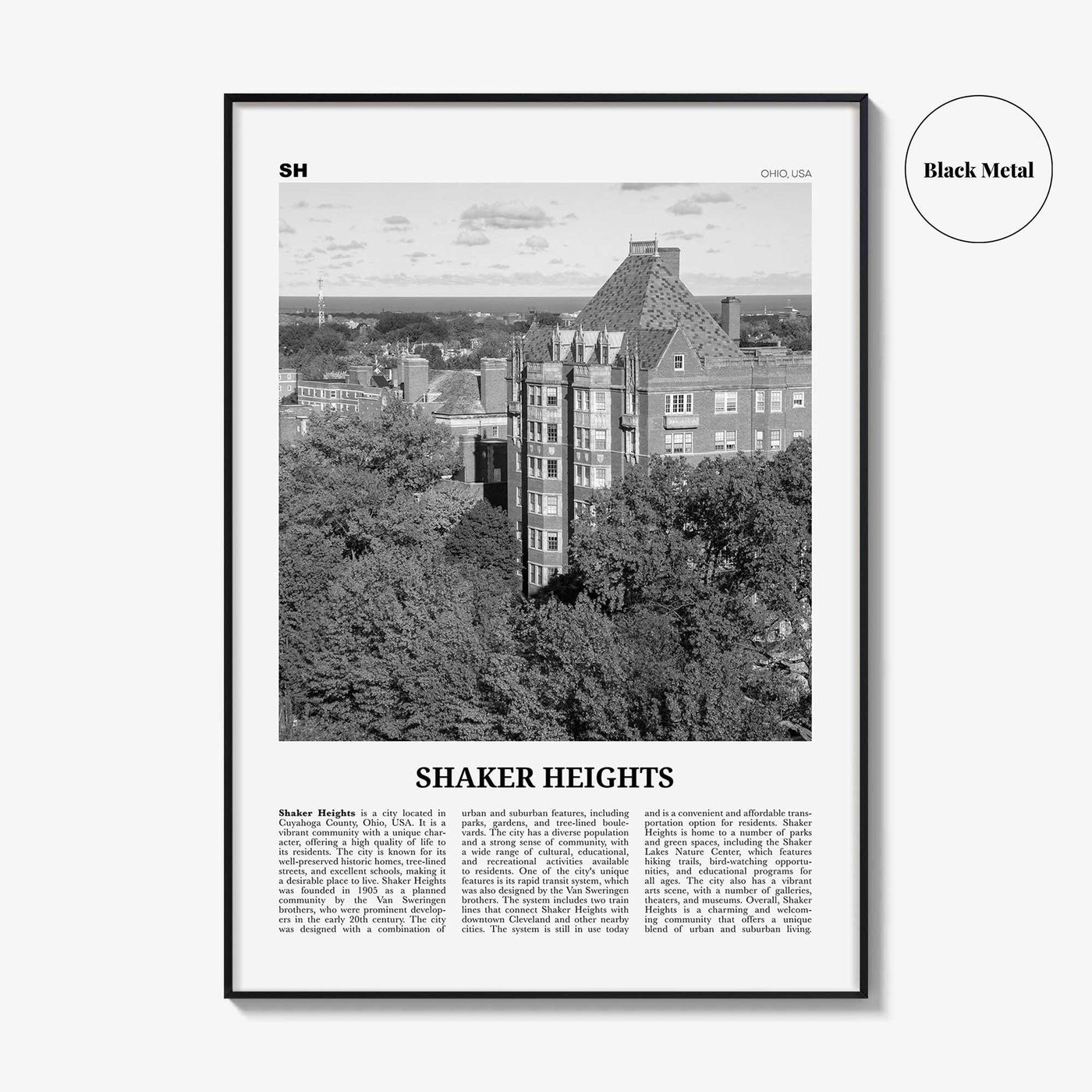 Shaker Heights Print Black and White, Shaker Heights Wall Art, Shaker Heights Poster, Shaker Heights Photo, Wall Décor, Shaker Heights Map