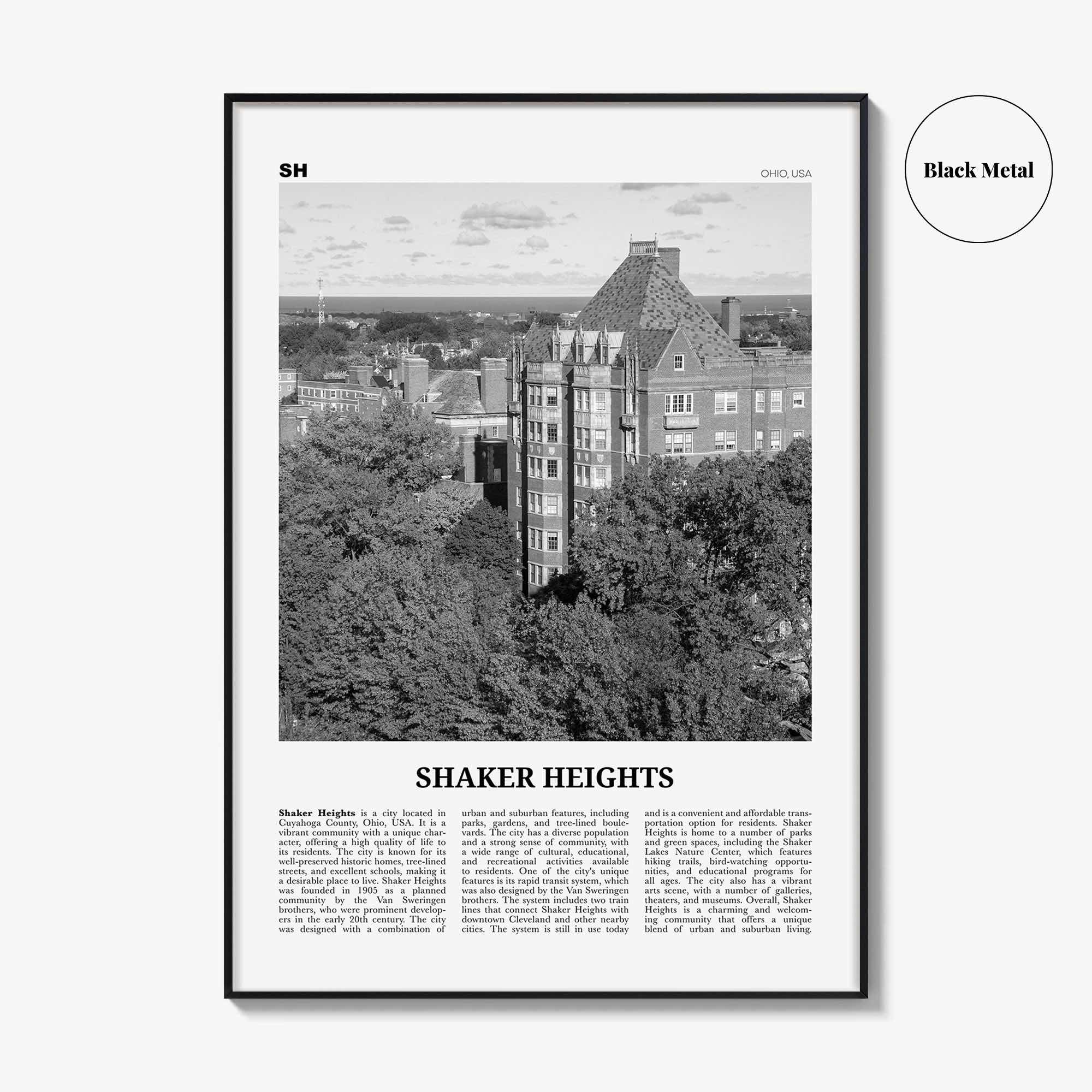 Shaker Heights Print Black and White, Shaker Heights Wall Art, Shaker Heights Poster, Shaker Heights Photo, Wall Décor, Shaker Heights Map