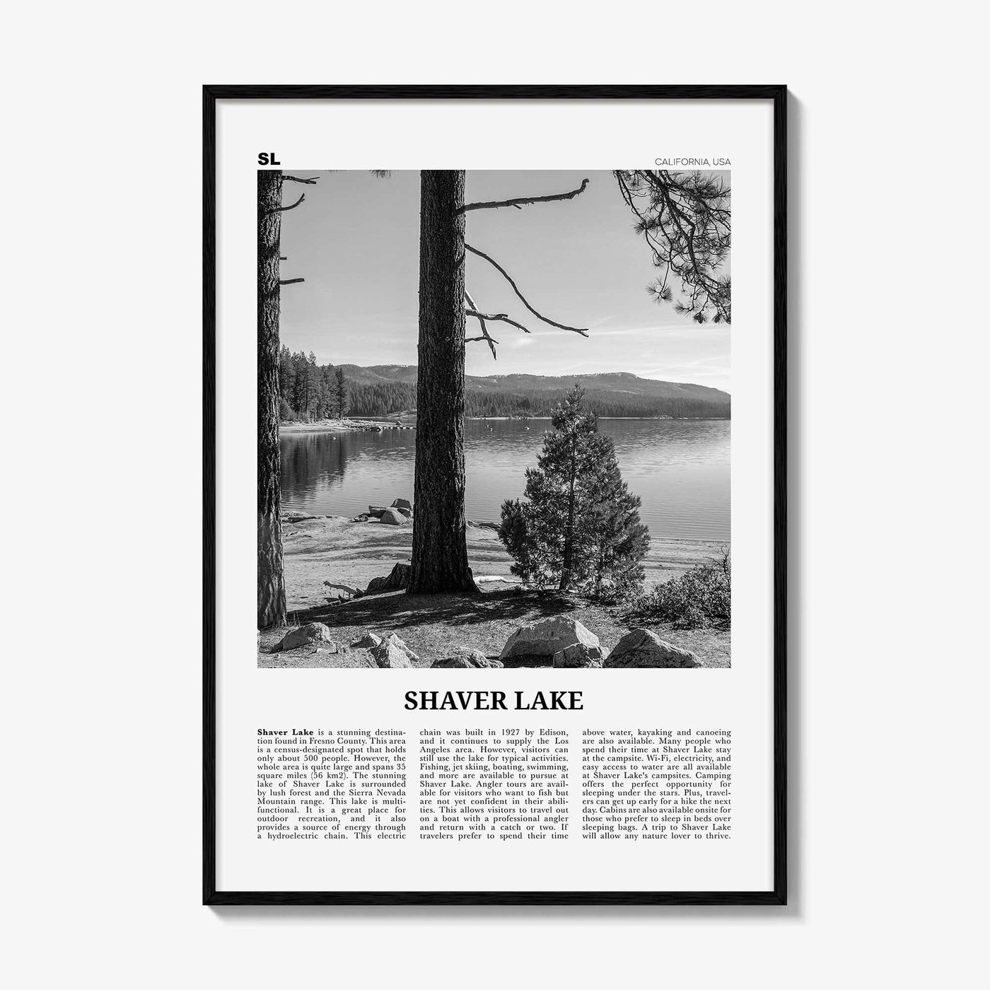 Shaver Lake Print Black and White, Shaver Lake Wall Art, Shaver Lake Poster, Shaver Lake Photo, Shaver Lake Décor, California, USA