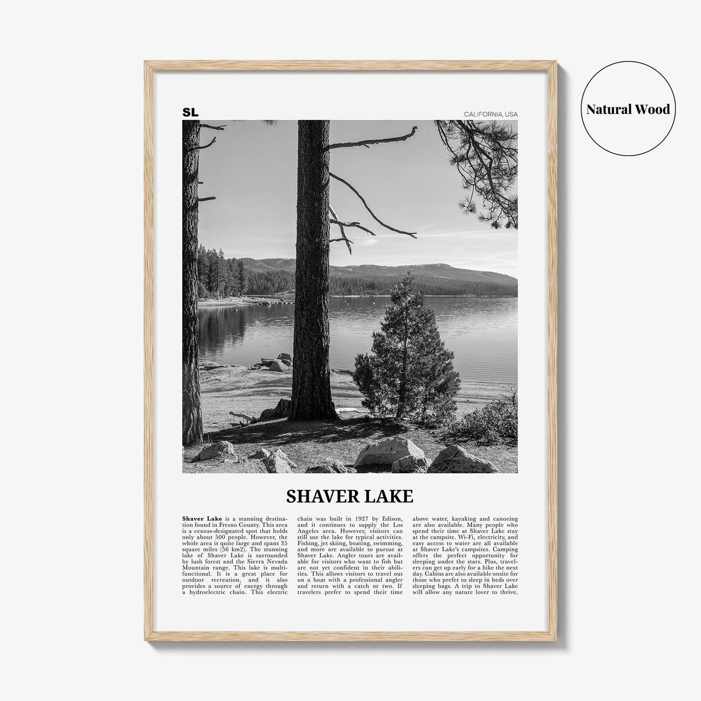 Shaver Lake Print Black and White, Shaver Lake Wall Art, Shaver Lake Poster, Shaver Lake Photo, Shaver Lake Décor, California, USA