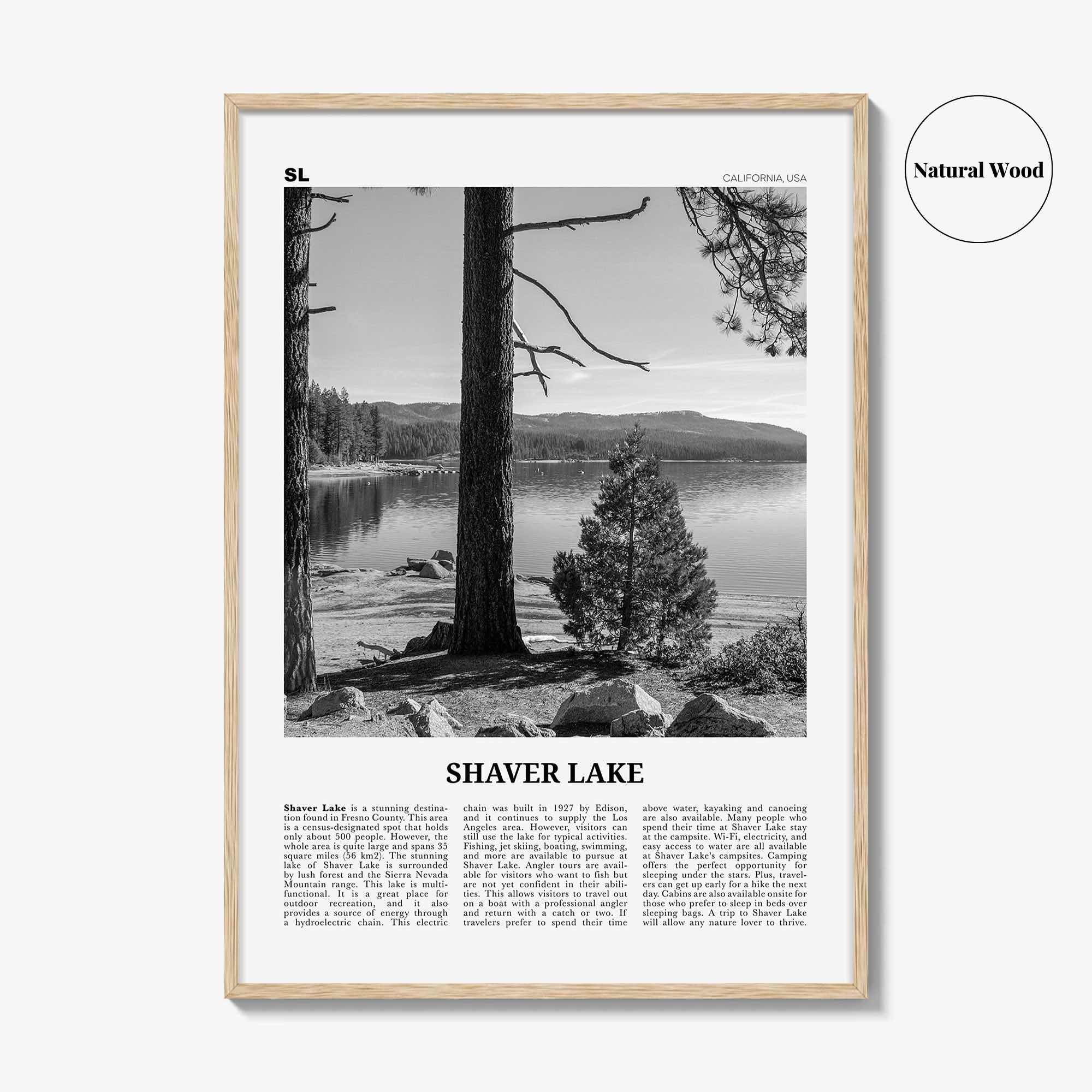 Shaver Lake Print Black and White, Shaver Lake Wall Art, Shaver Lake Poster, Shaver Lake Photo, Shaver Lake Décor, California, USA