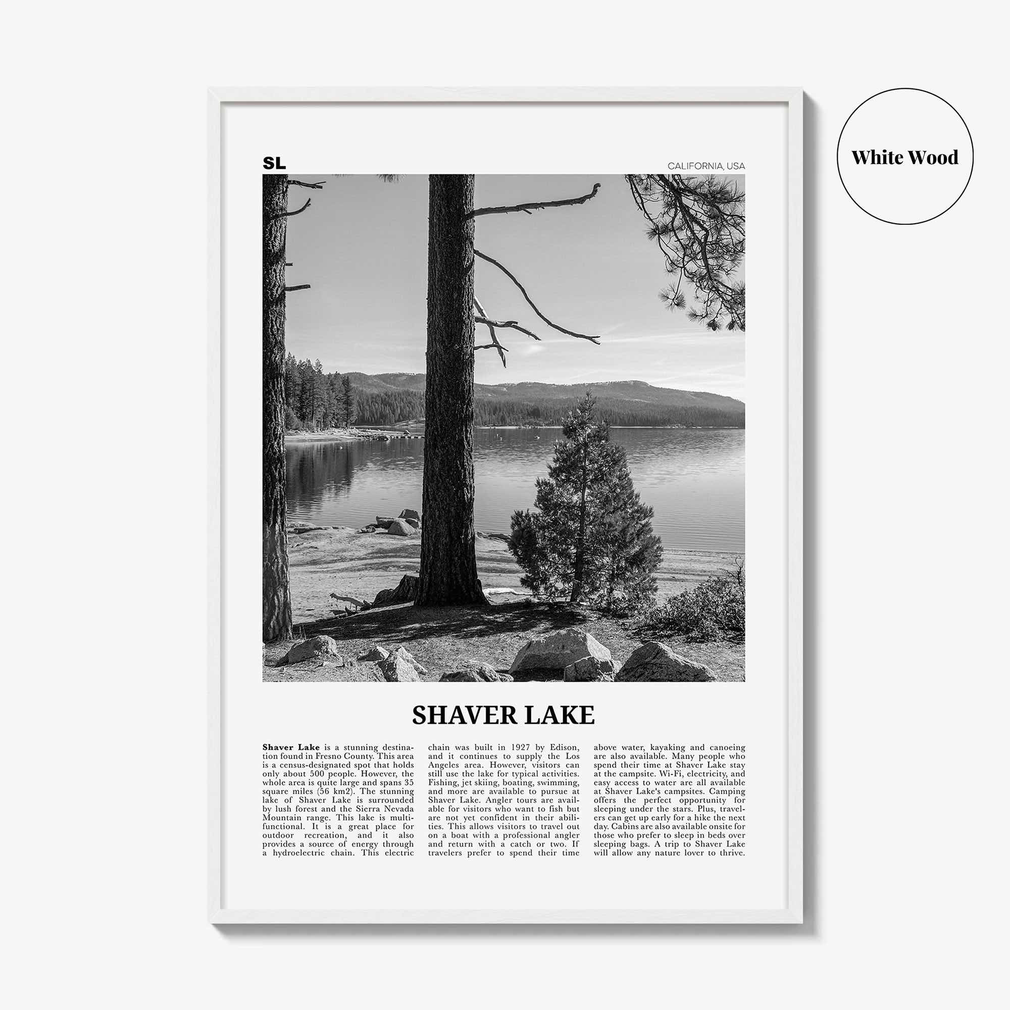 Shaver Lake Print Black and White, Shaver Lake Wall Art, Shaver Lake Poster, Shaver Lake Photo, Shaver Lake Décor, California, USA