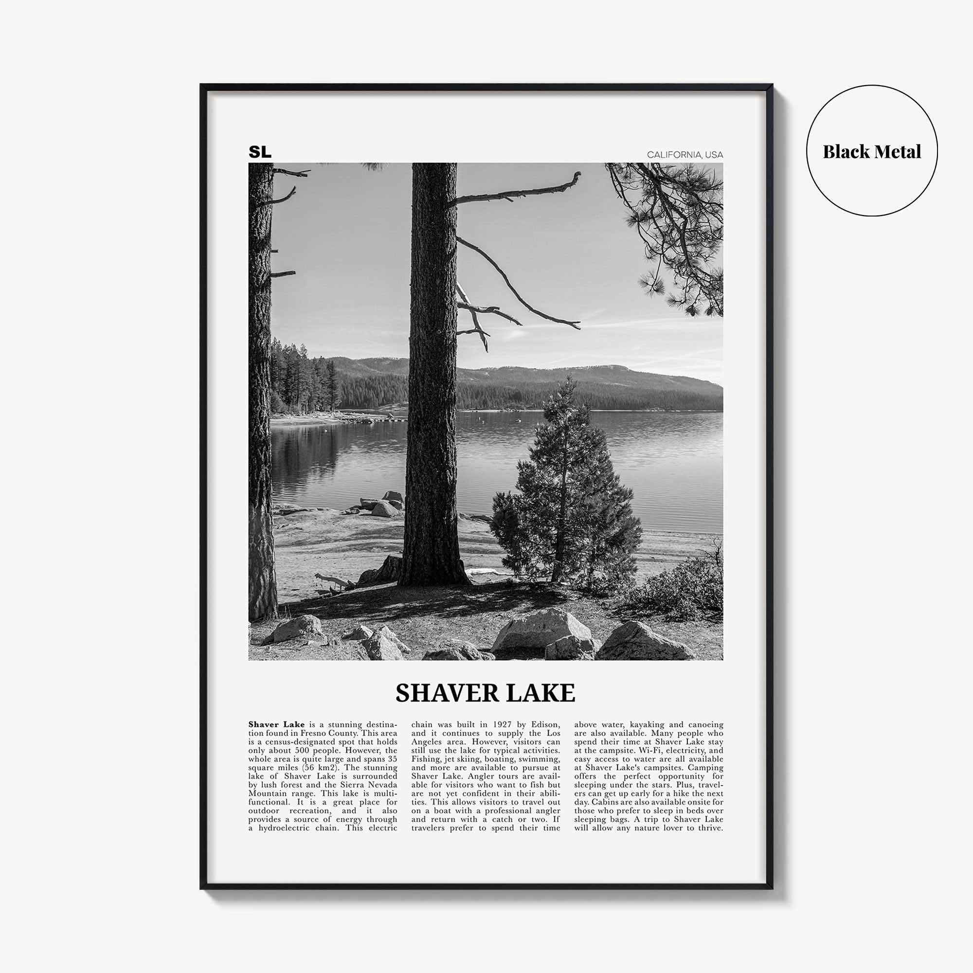 Shaver Lake Print Black and White, Shaver Lake Wall Art, Shaver Lake Poster, Shaver Lake Photo, Shaver Lake Décor, California, USA