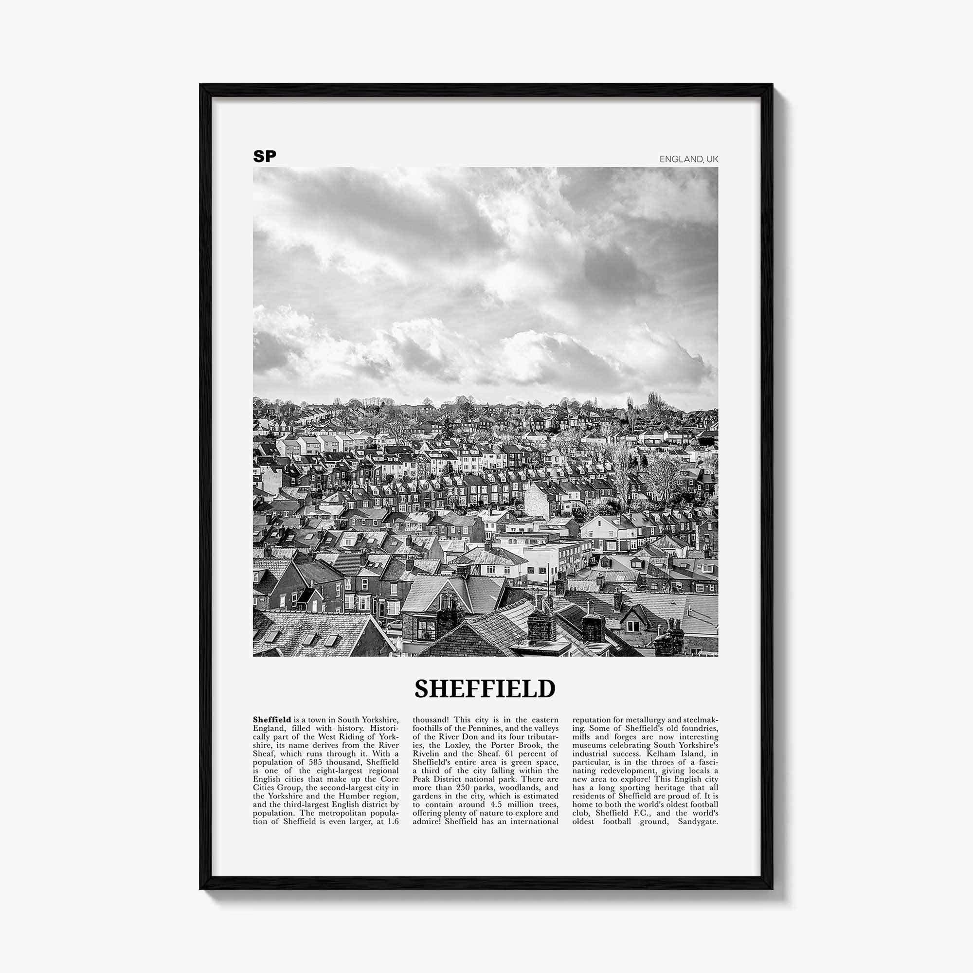 Sheffield Print Black and White, Sheffield Wall Art, Sheffield Poster, Sheffield Photo, Yorkshire, England, UK, United Kingdom, Europe