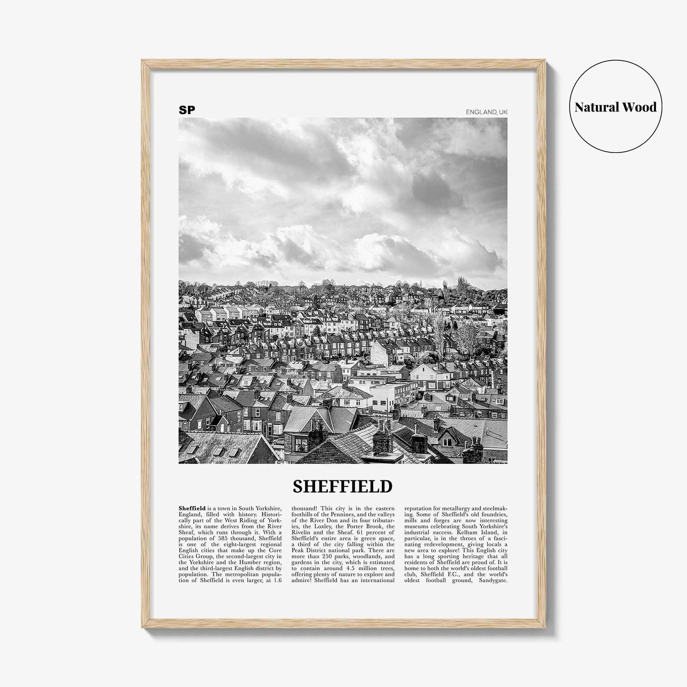 Sheffield Print Black and White, Sheffield Wall Art, Sheffield Poster, Sheffield Photo, Yorkshire, England, UK, United Kingdom, Europe