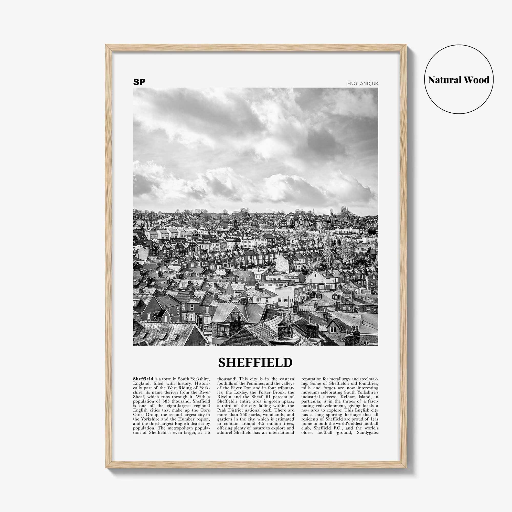 Sheffield Print Black and White, Sheffield Wall Art, Sheffield Poster, Sheffield Photo, Yorkshire, England, UK, United Kingdom, Europe