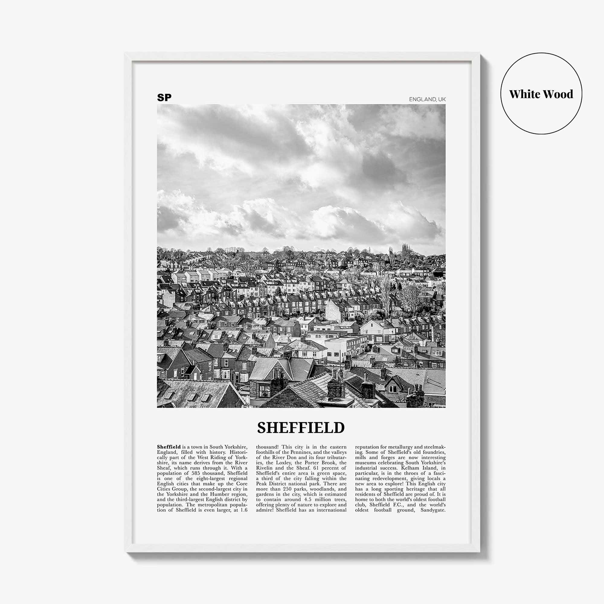 Sheffield Print Black and White, Sheffield Wall Art, Sheffield Poster, Sheffield Photo, Yorkshire, England, UK, United Kingdom, Europe