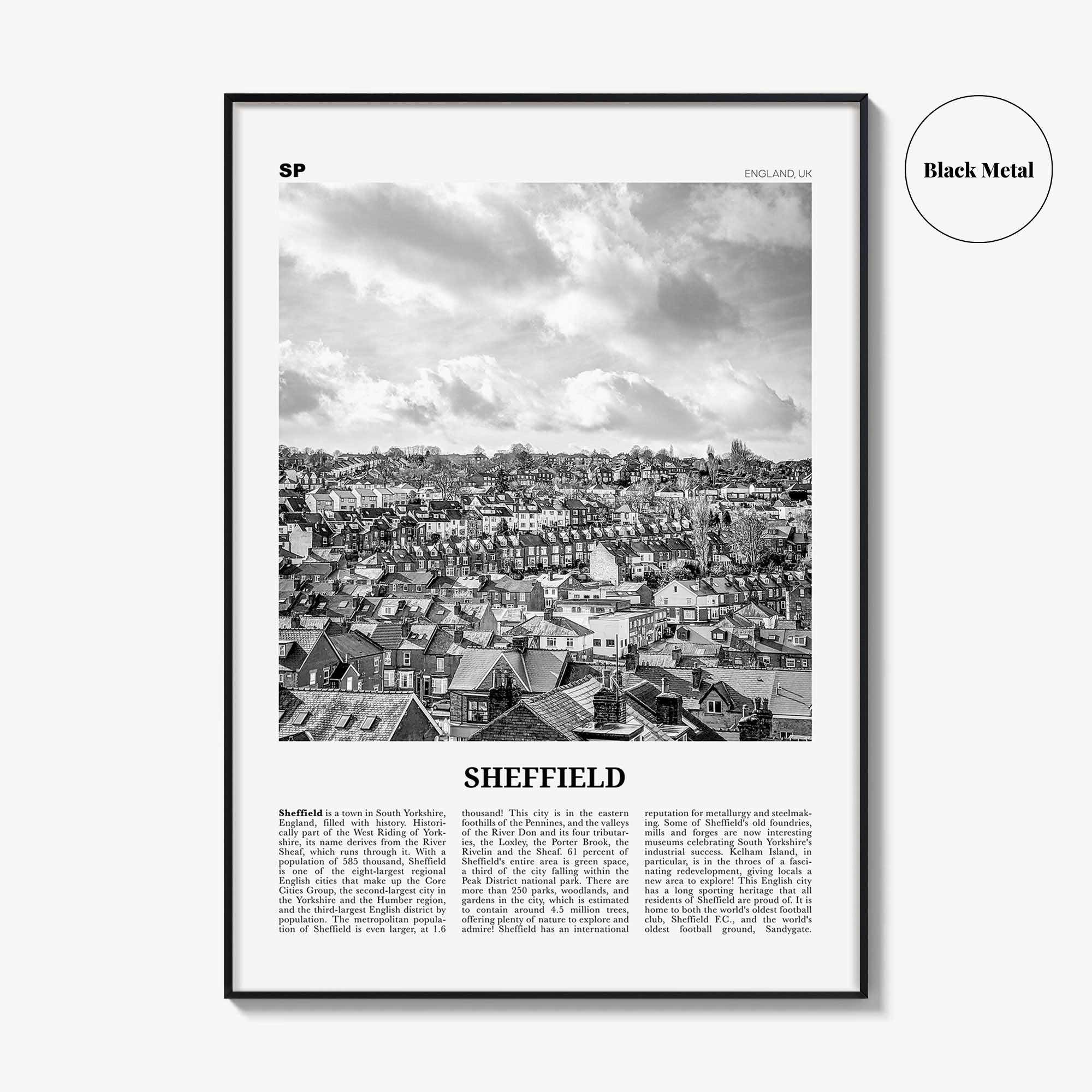 Sheffield Print Black and White, Sheffield Wall Art, Sheffield Poster, Sheffield Photo, Yorkshire, England, UK, United Kingdom, Europe