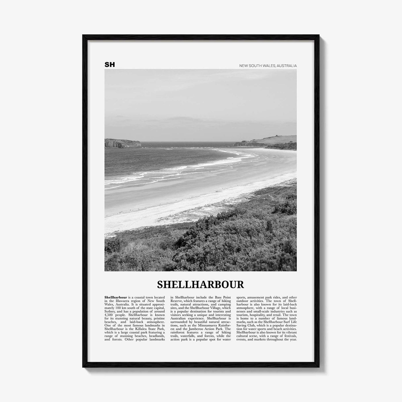 Shellharbour Print Black and White, Shellharbour Wall Art, Shellharbour Poster, Shellharbour Photo, Shellharbour Décor, Shellharbour Map