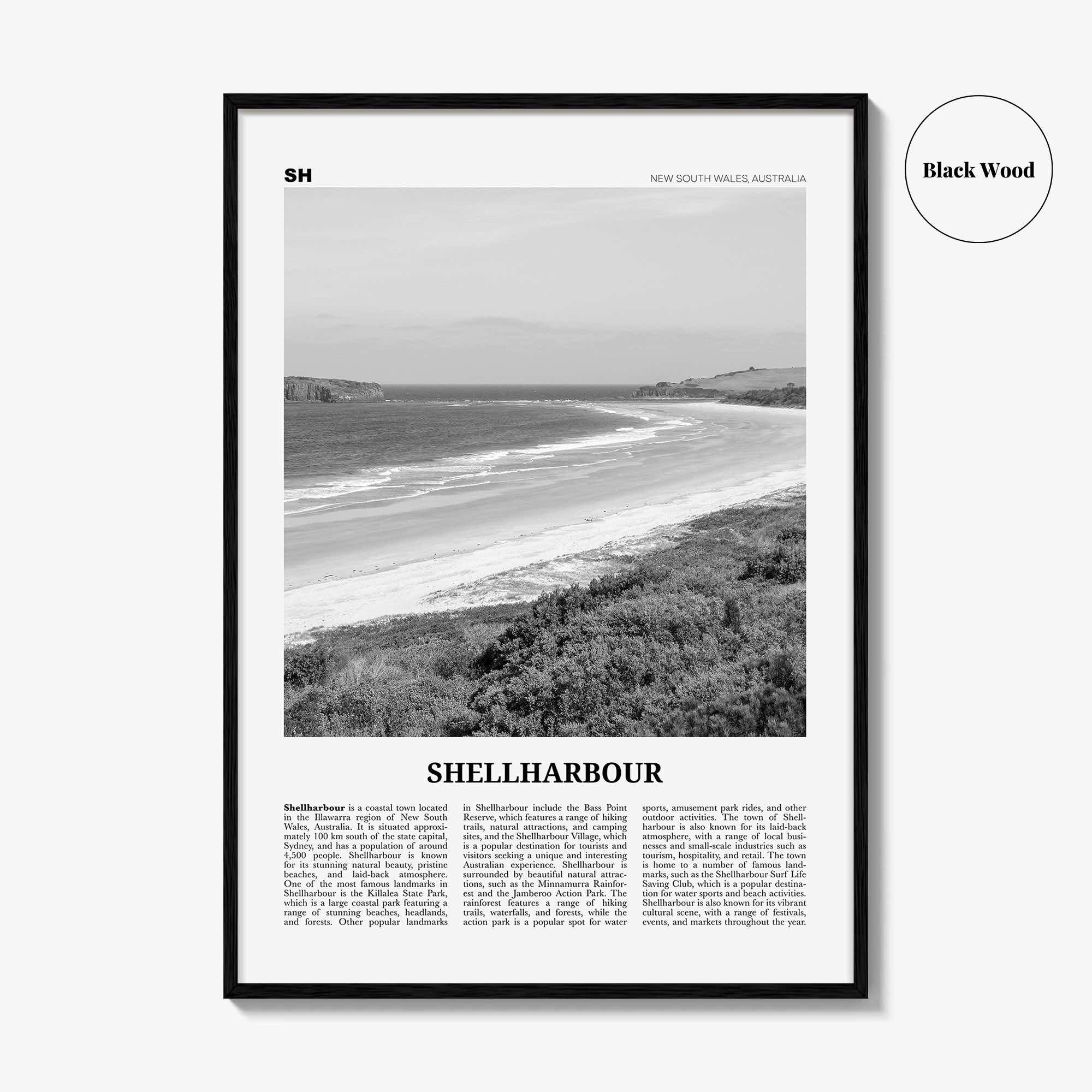 Shellharbour Print Black and White, Shellharbour Wall Art, Shellharbour Poster, Shellharbour Photo, Shellharbour Décor, Shellharbour Map