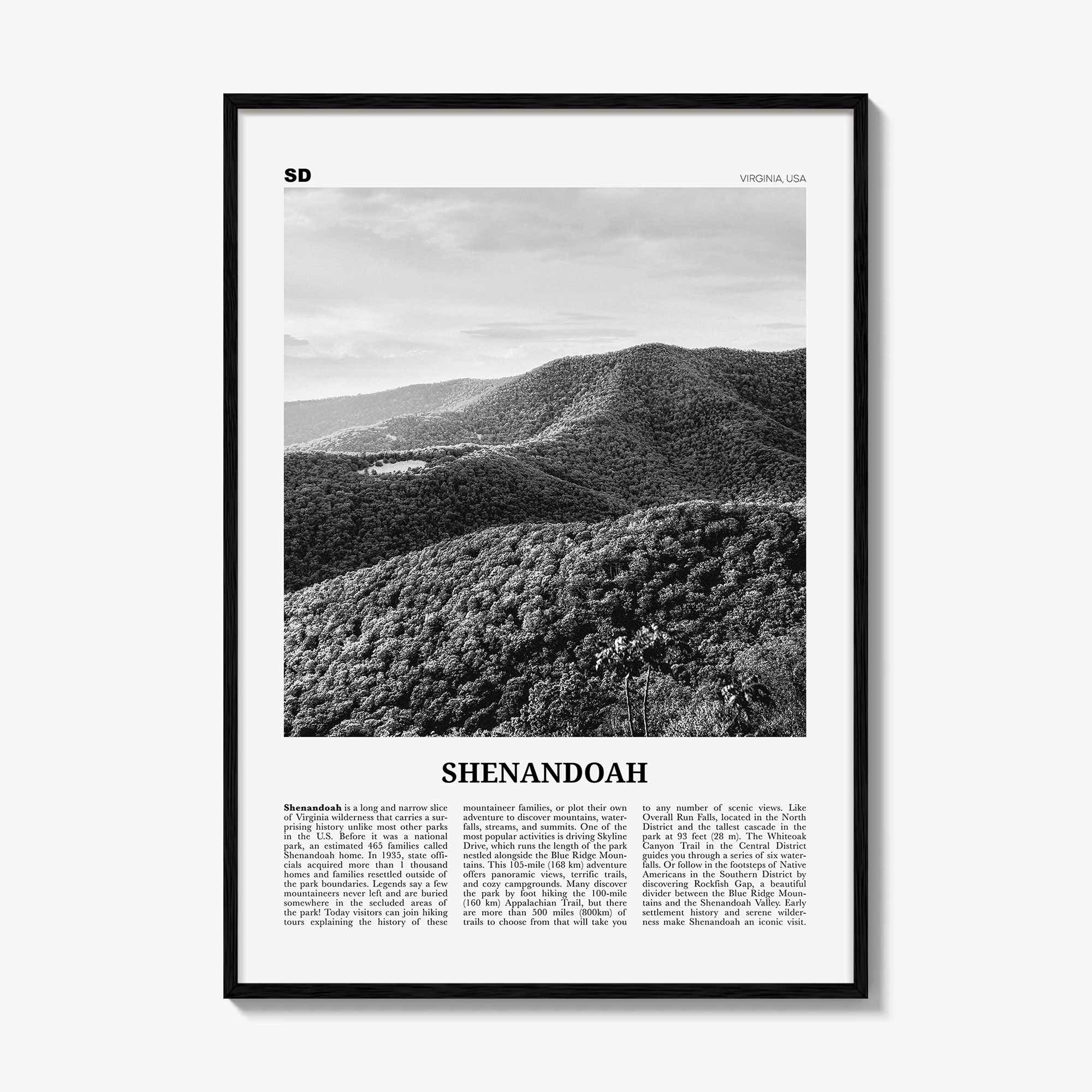 Shenandoah Print Black and White, Shenandoah Wall Art, Shenandoah Poster, Shenandoah Photo, Virginia, USA, United States, North America