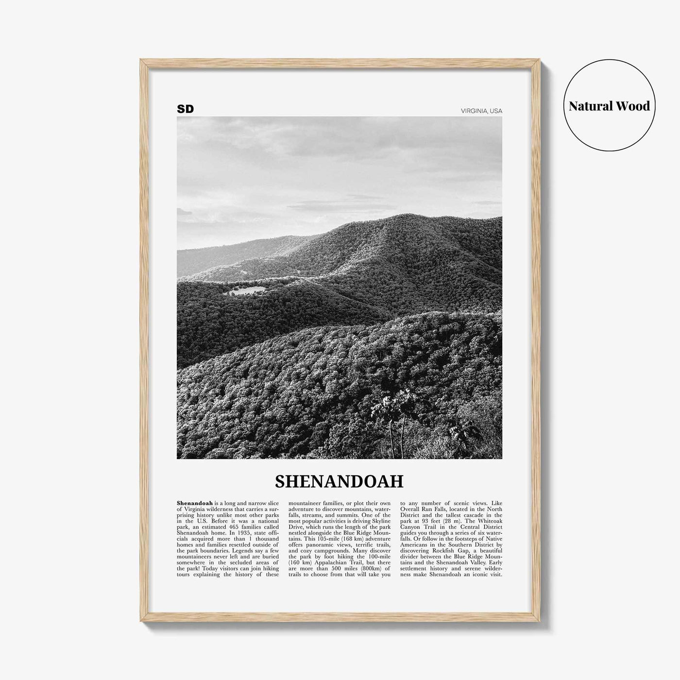 Shenandoah Print Black and White, Shenandoah Wall Art, Shenandoah Poster, Shenandoah Photo, Virginia, USA, United States, North America