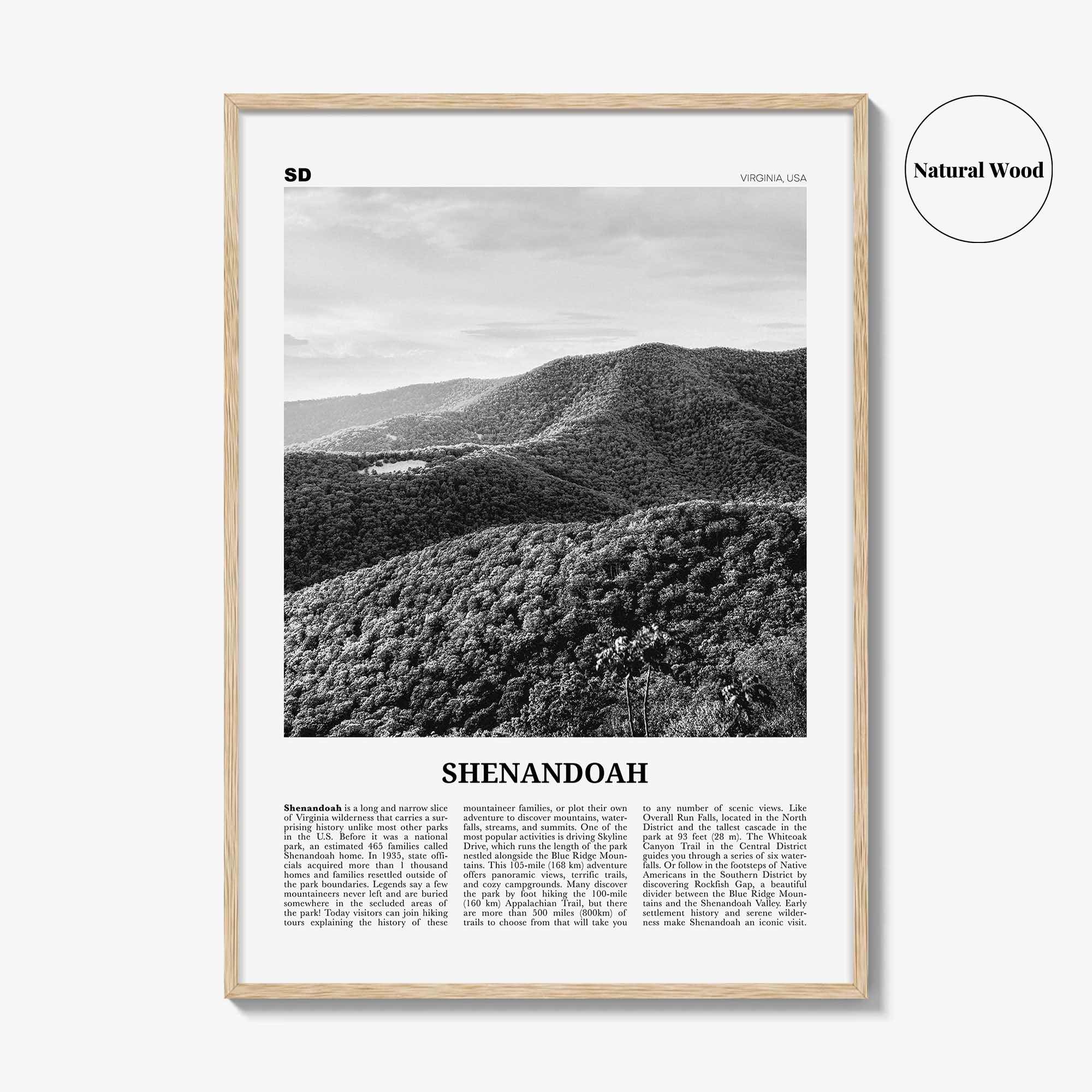 Shenandoah Print Black and White, Shenandoah Wall Art, Shenandoah Poster, Shenandoah Photo, Virginia, USA, United States, North America