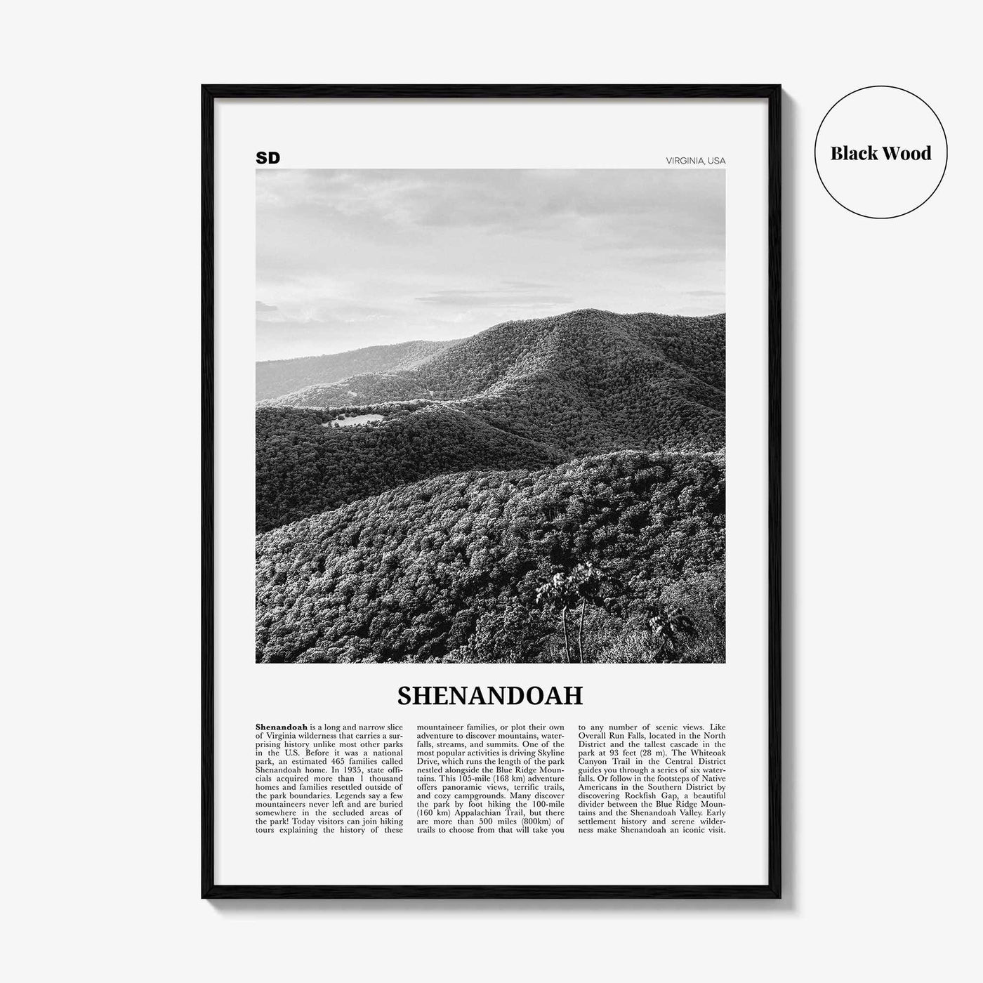 Shenandoah Print Black and White, Shenandoah Wall Art, Shenandoah Poster, Shenandoah Photo, Virginia, USA, United States, North America