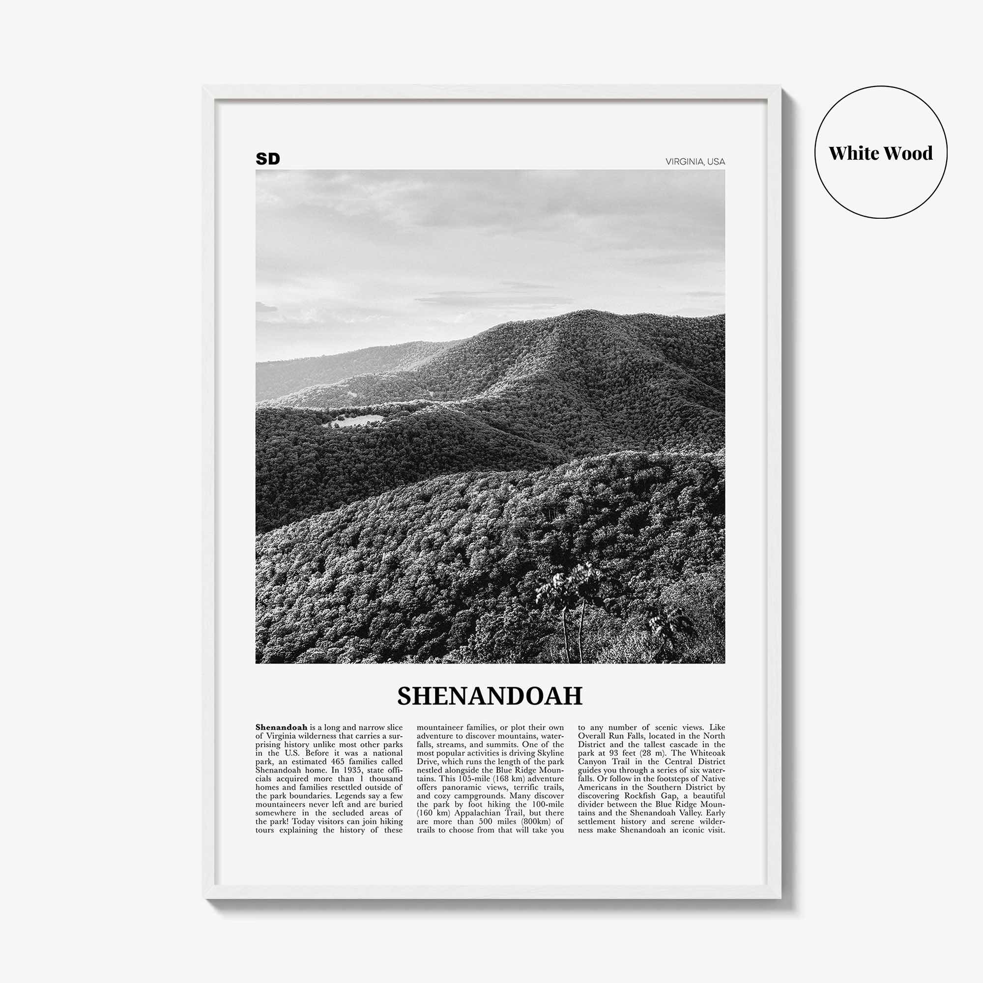 Shenandoah Print Black and White, Shenandoah Wall Art, Shenandoah Poster, Shenandoah Photo, Virginia, USA, United States, North America