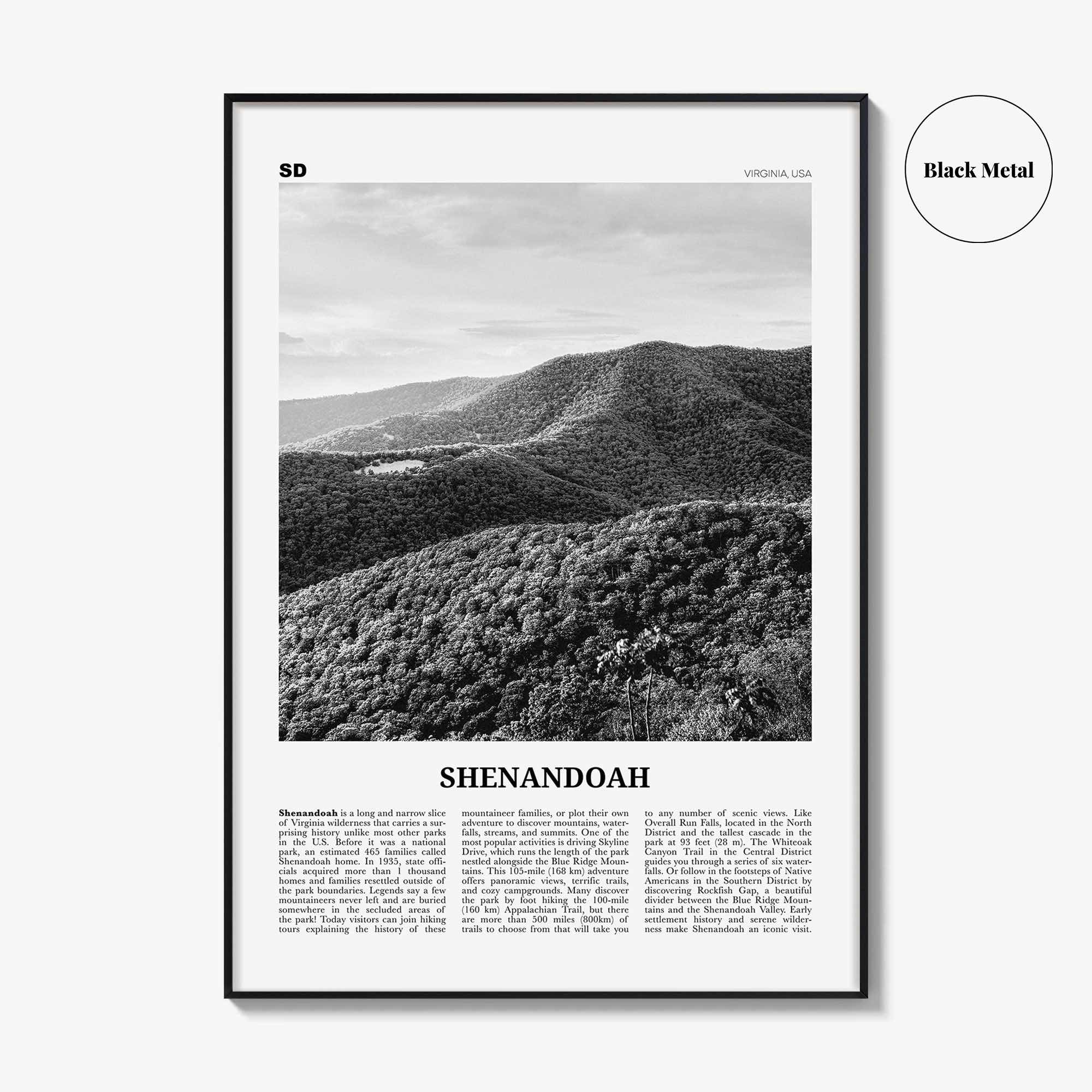 Shenandoah Print Black and White, Shenandoah Wall Art, Shenandoah Poster, Shenandoah Photo, Virginia, USA, United States, North America