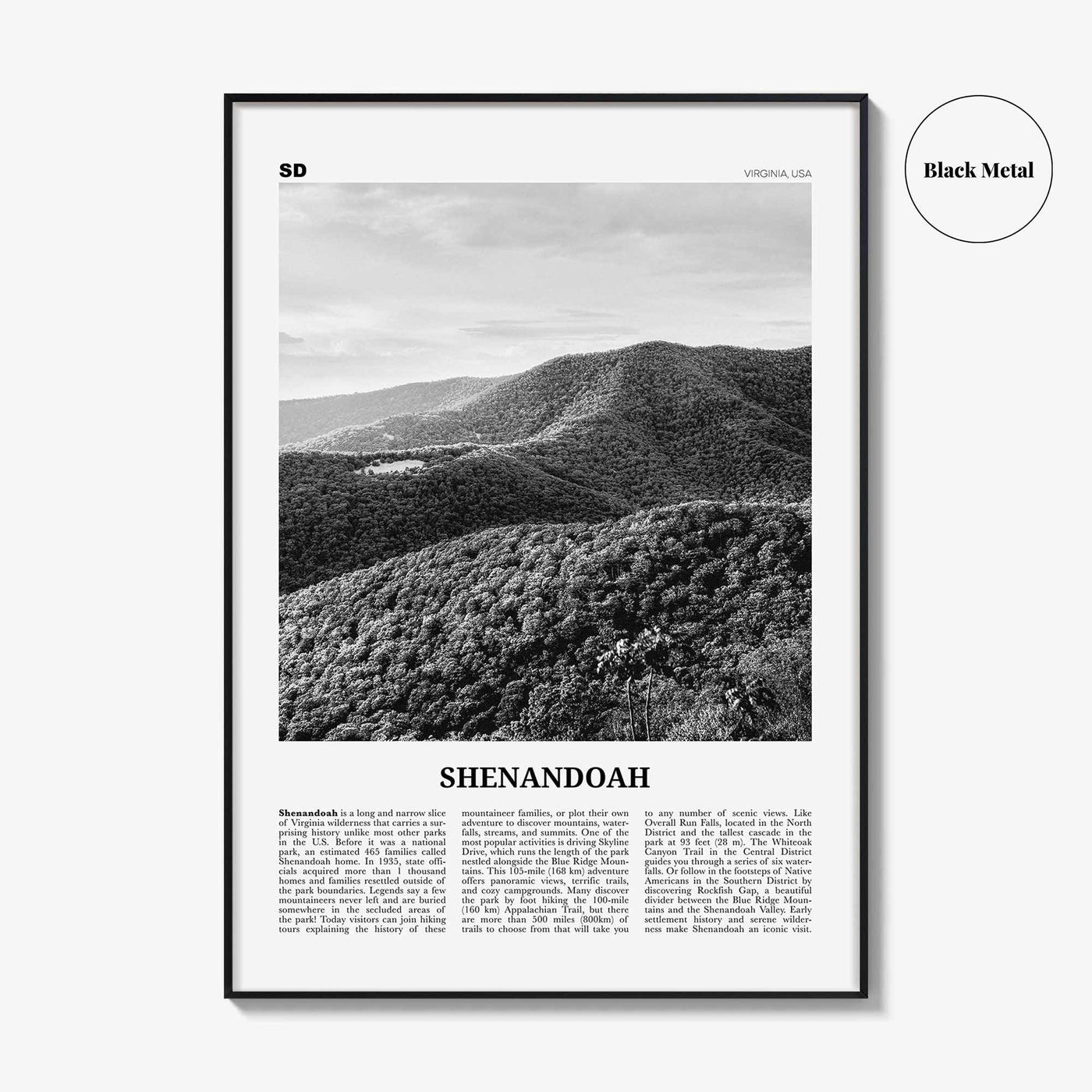 Shenandoah Print Black and White, Shenandoah Wall Art, Shenandoah Poster, Shenandoah Photo, Virginia, USA, United States, North America