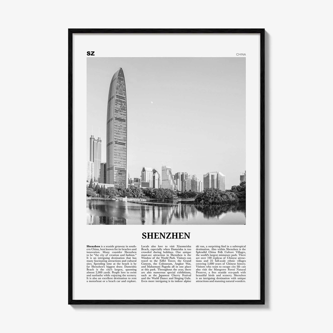 Shenzhen Print Black and White, Shenzhen Wall Art, Shenzhen Poster, Shenzhen Photo, Shenzhen Wall Décor, China, 深圳市