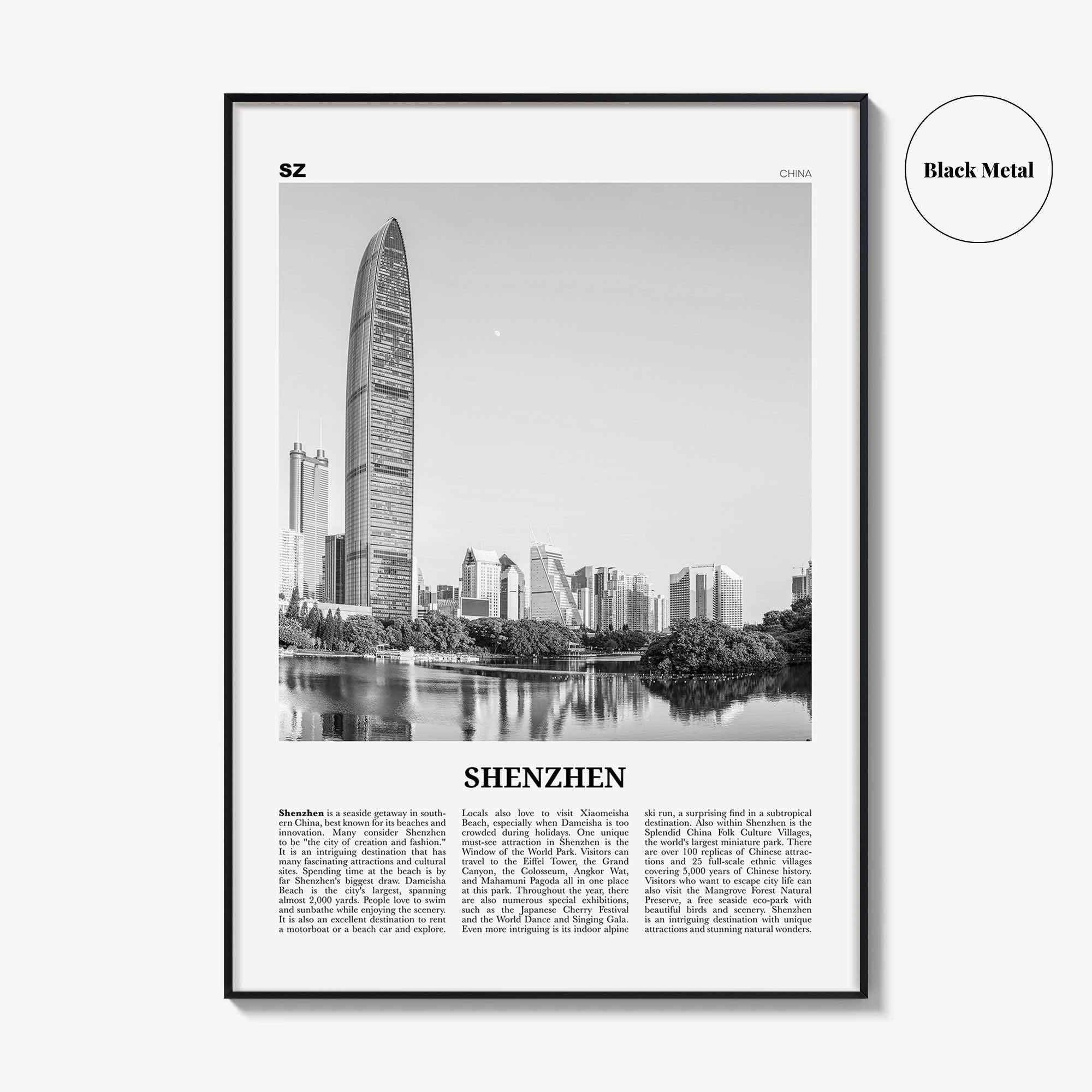 Shenzhen Print Black and White, Shenzhen Wall Art, Shenzhen Poster, Shenzhen Photo, Shenzhen Wall Décor, China, 深圳市