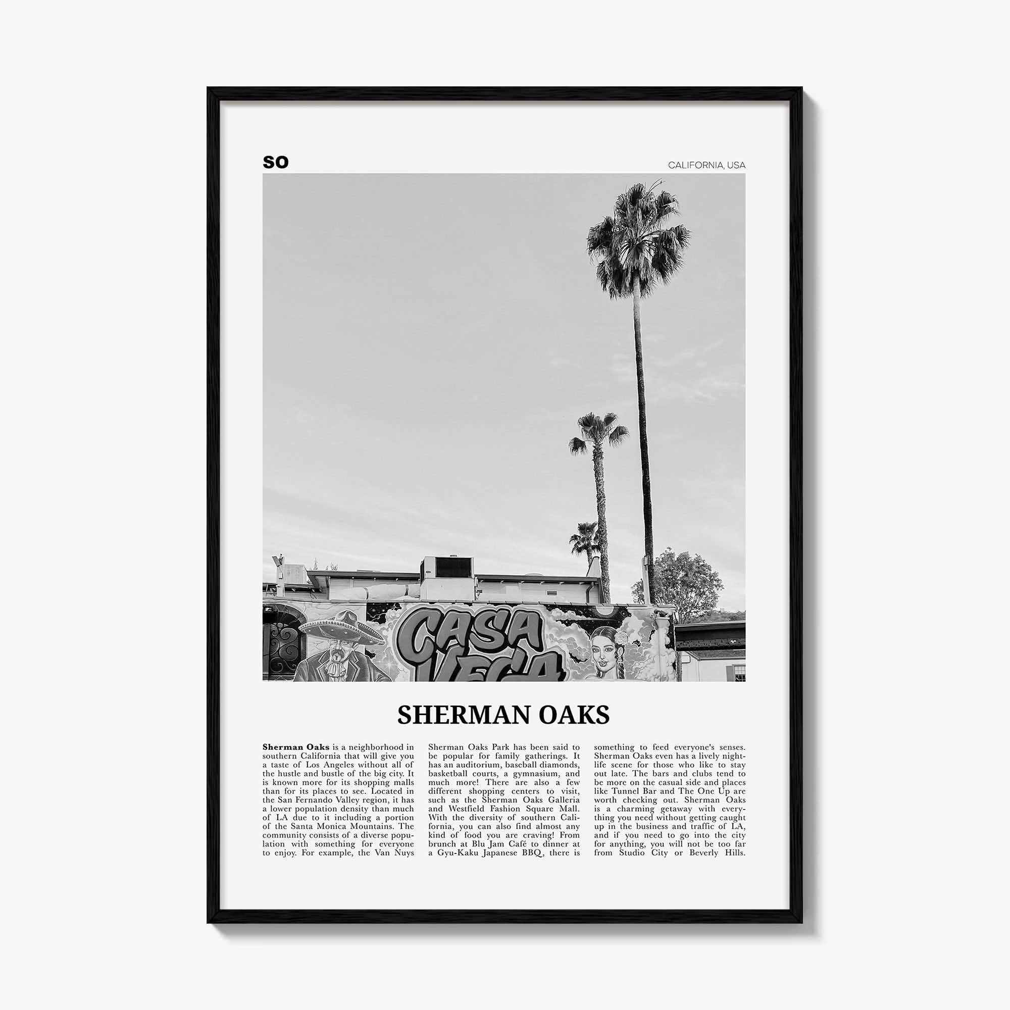 Sherman Oaks Print Black and White, Sherman Oaks Wall Art, Sherman Oaks Poster, Sherman Oaks Photo, Sherman Oaks Wall Decor, California, USA