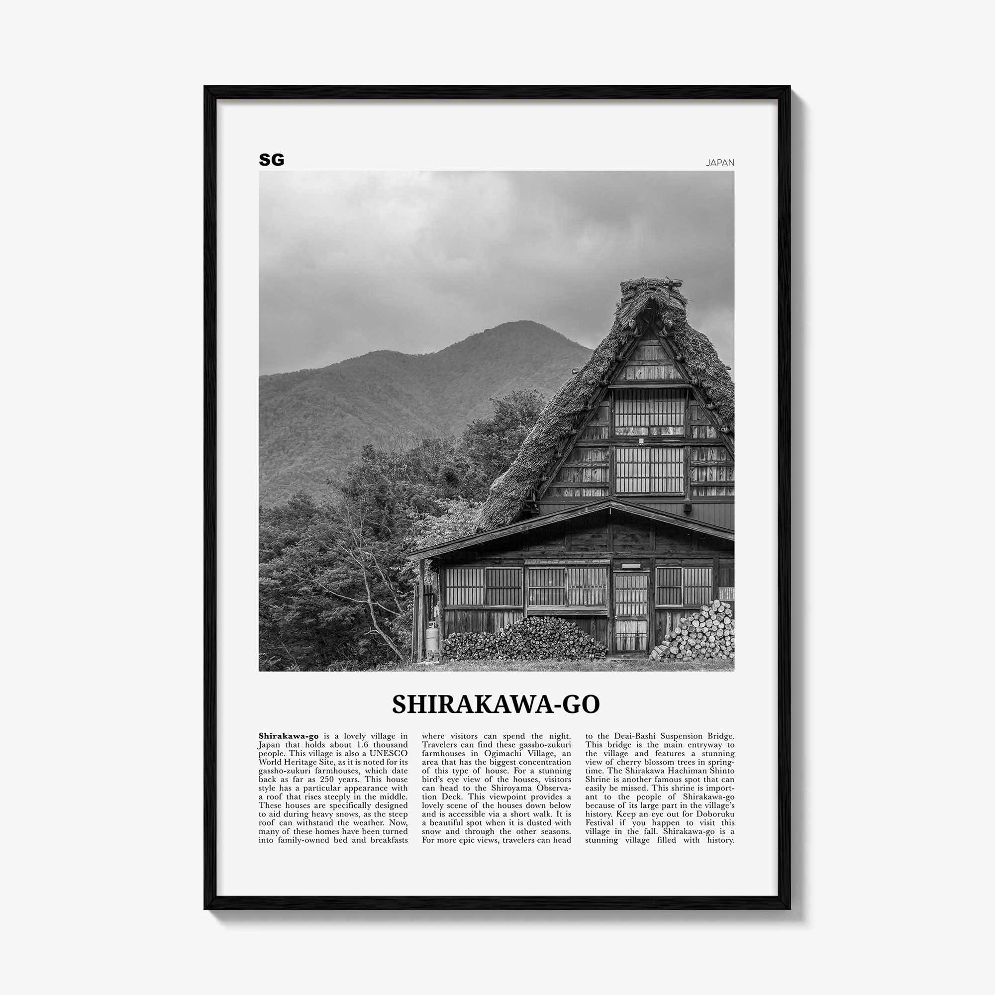 Shirakawa Go Print Black and White, Shirakawa-go Wall Art, Shirakawa-go Poster, Shirakawa-go Photo Shirakawa-go Décor Shirakawa-go Map Japan